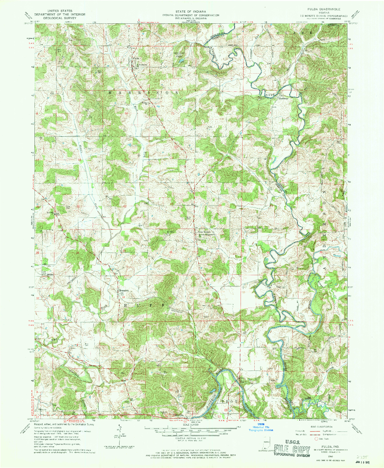 USGS 1:24000-SCALE QUADRANGLE FOR FULDA, IN 1960