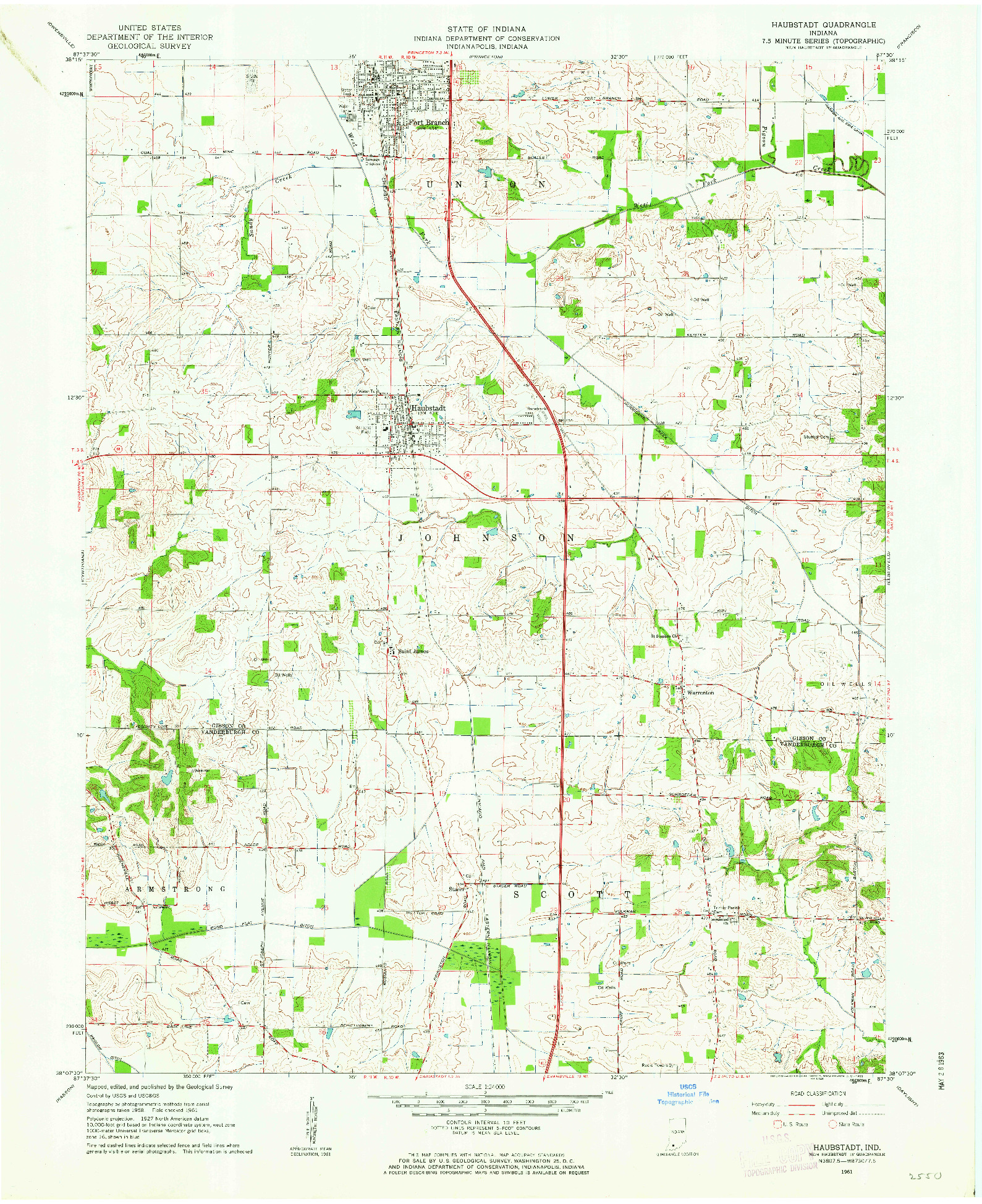 USGS 1:24000-SCALE QUADRANGLE FOR HAUBSTADT, IN 1961