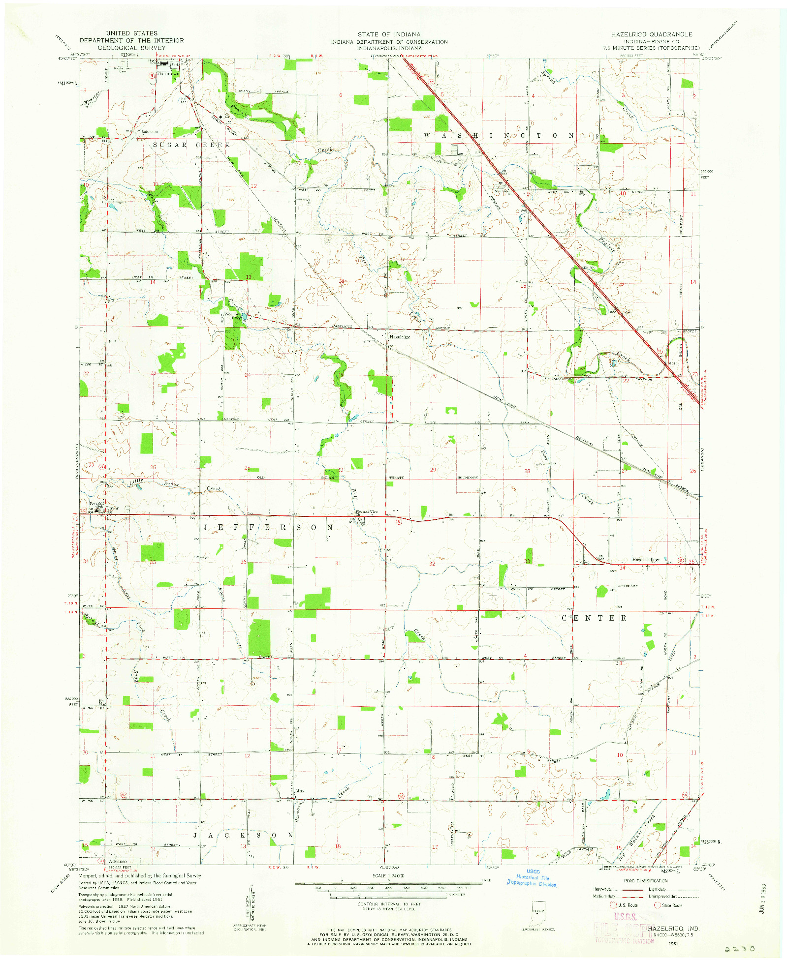 USGS 1:24000-SCALE QUADRANGLE FOR HAZELRIGG, IN 1961