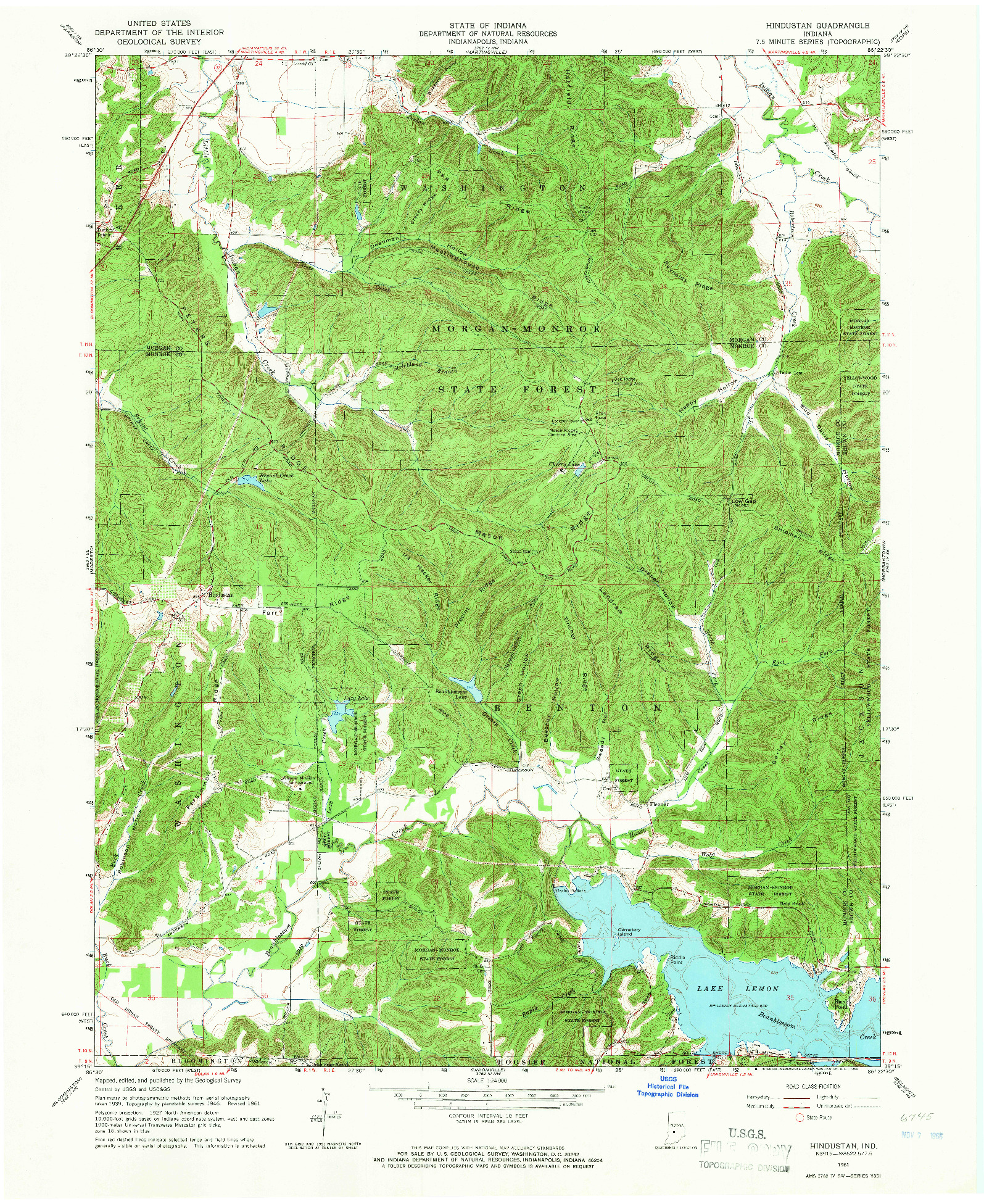 USGS 1:24000-SCALE QUADRANGLE FOR HINDUSTAN, IN 1961