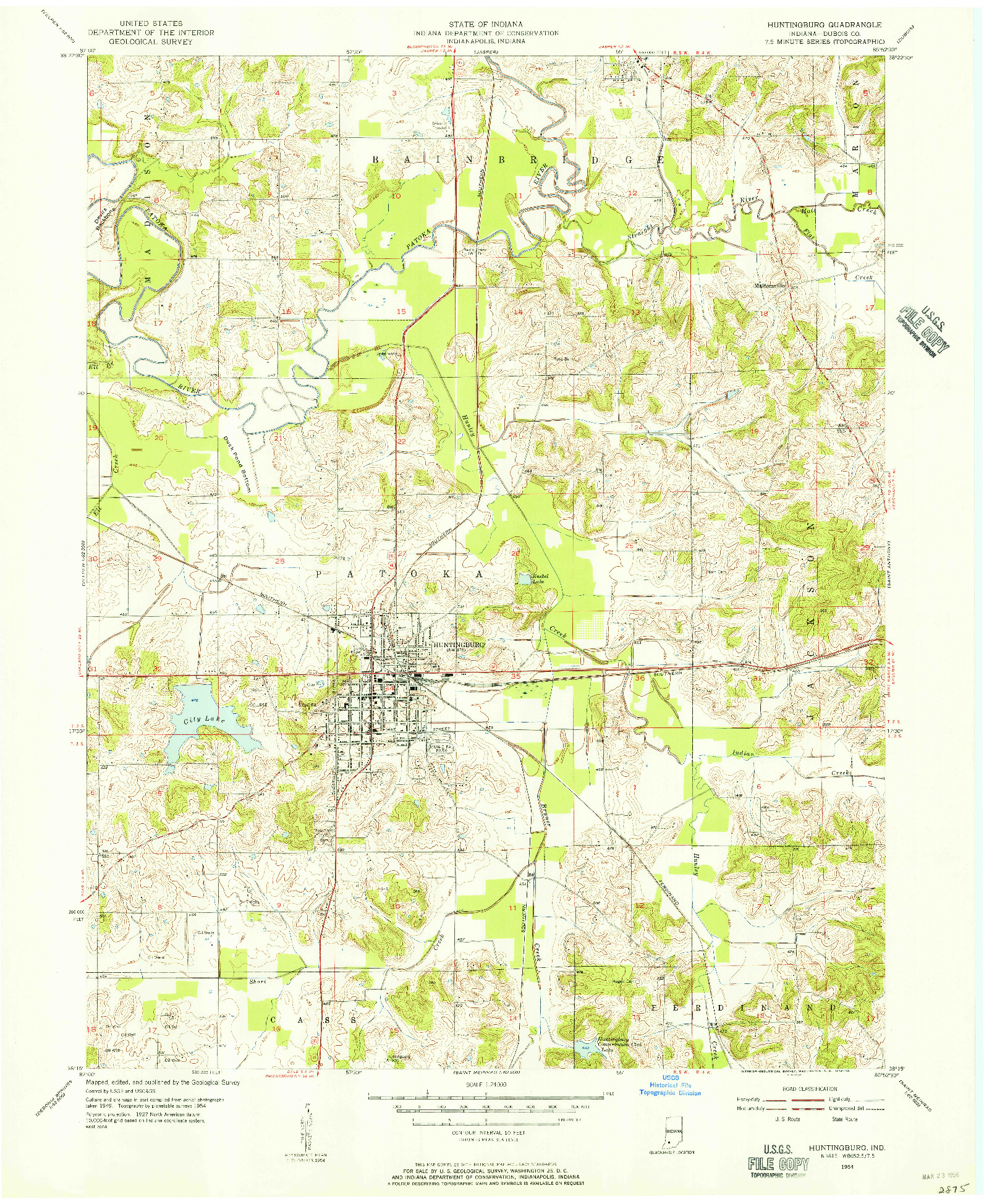 USGS 1:24000-SCALE QUADRANGLE FOR HUNTINGBURG, IN 1954