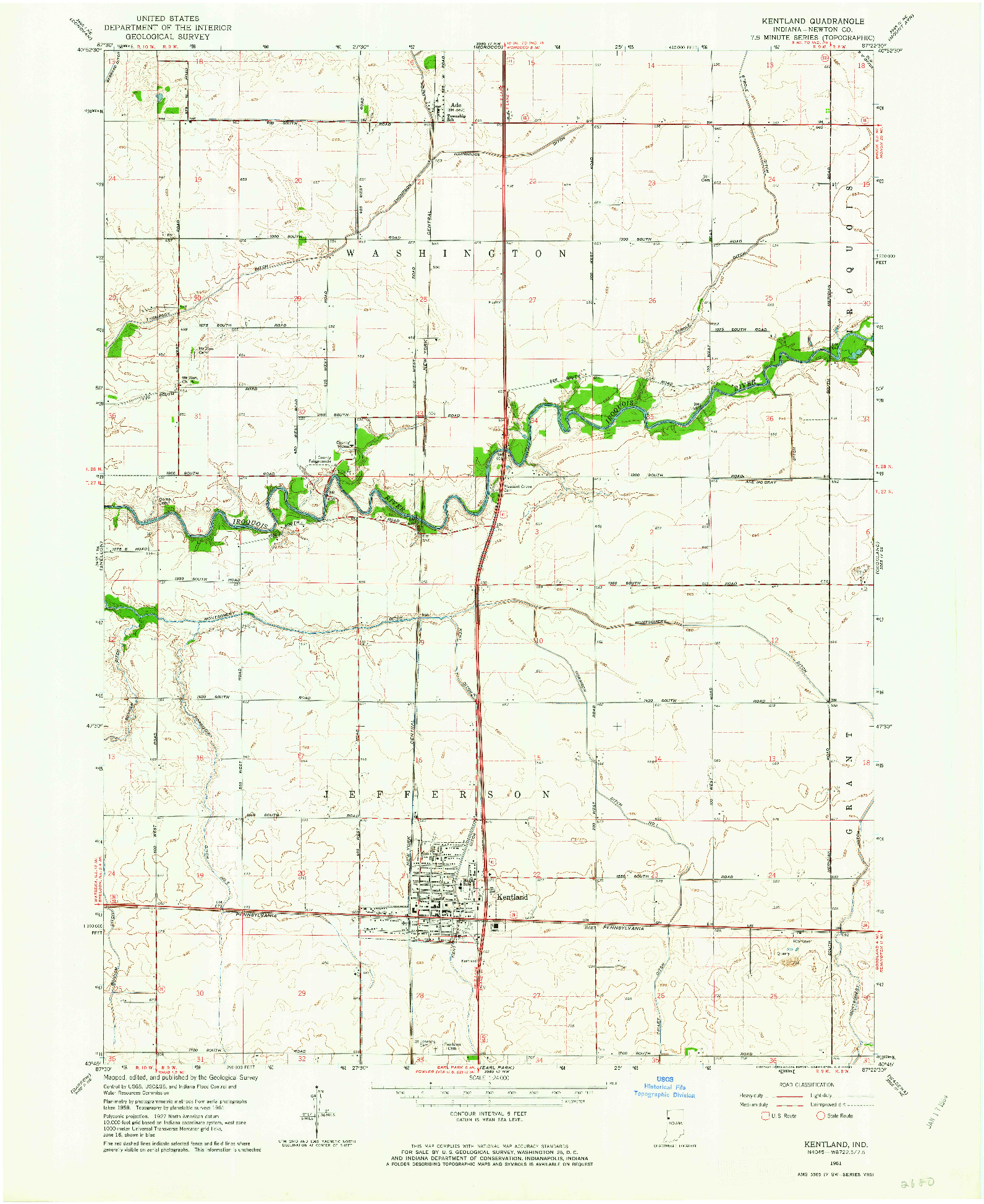 USGS 1:24000-SCALE QUADRANGLE FOR KENTLAND, IN 1961