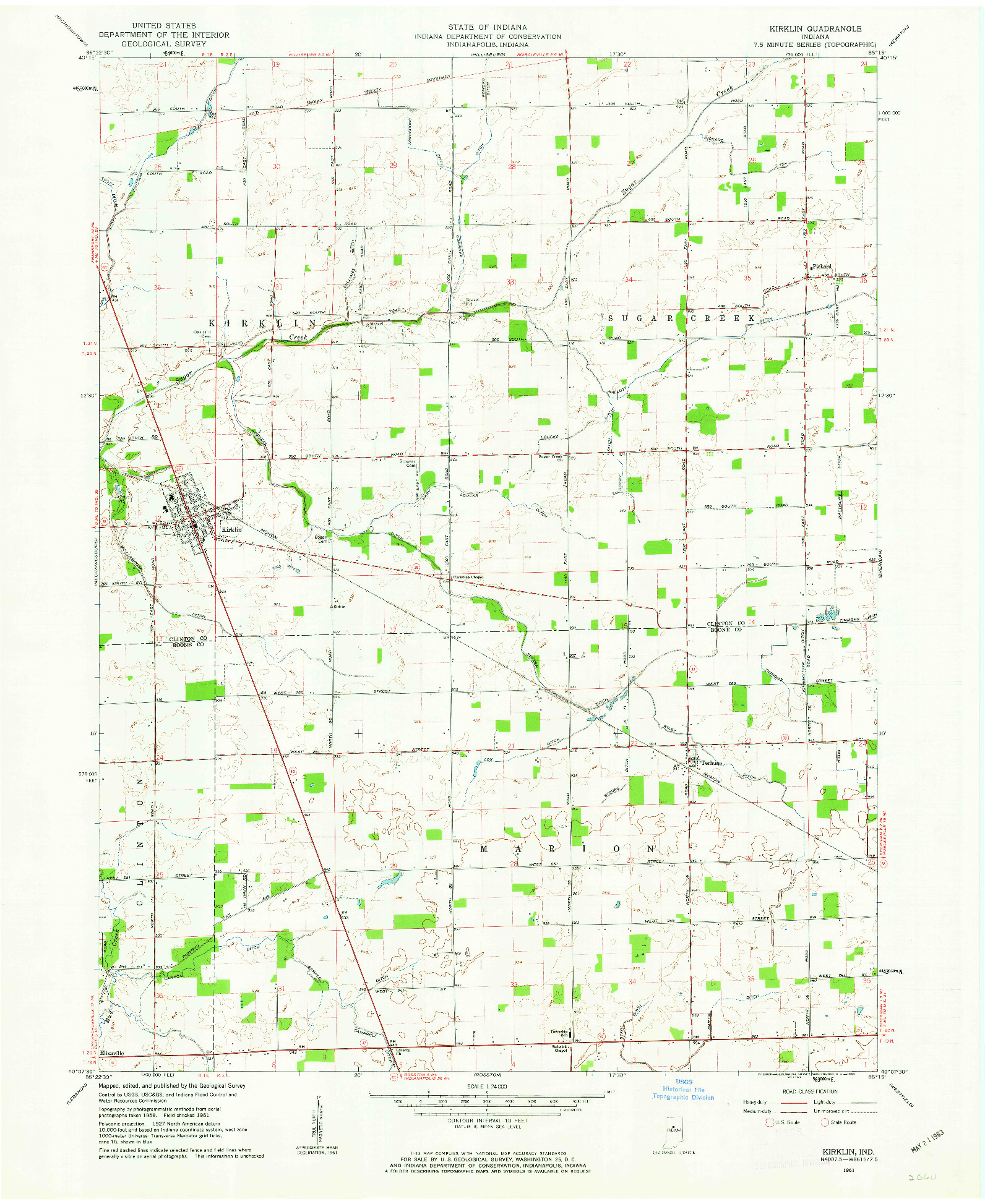 USGS 1:24000-SCALE QUADRANGLE FOR KIRKLIN, IN 1961