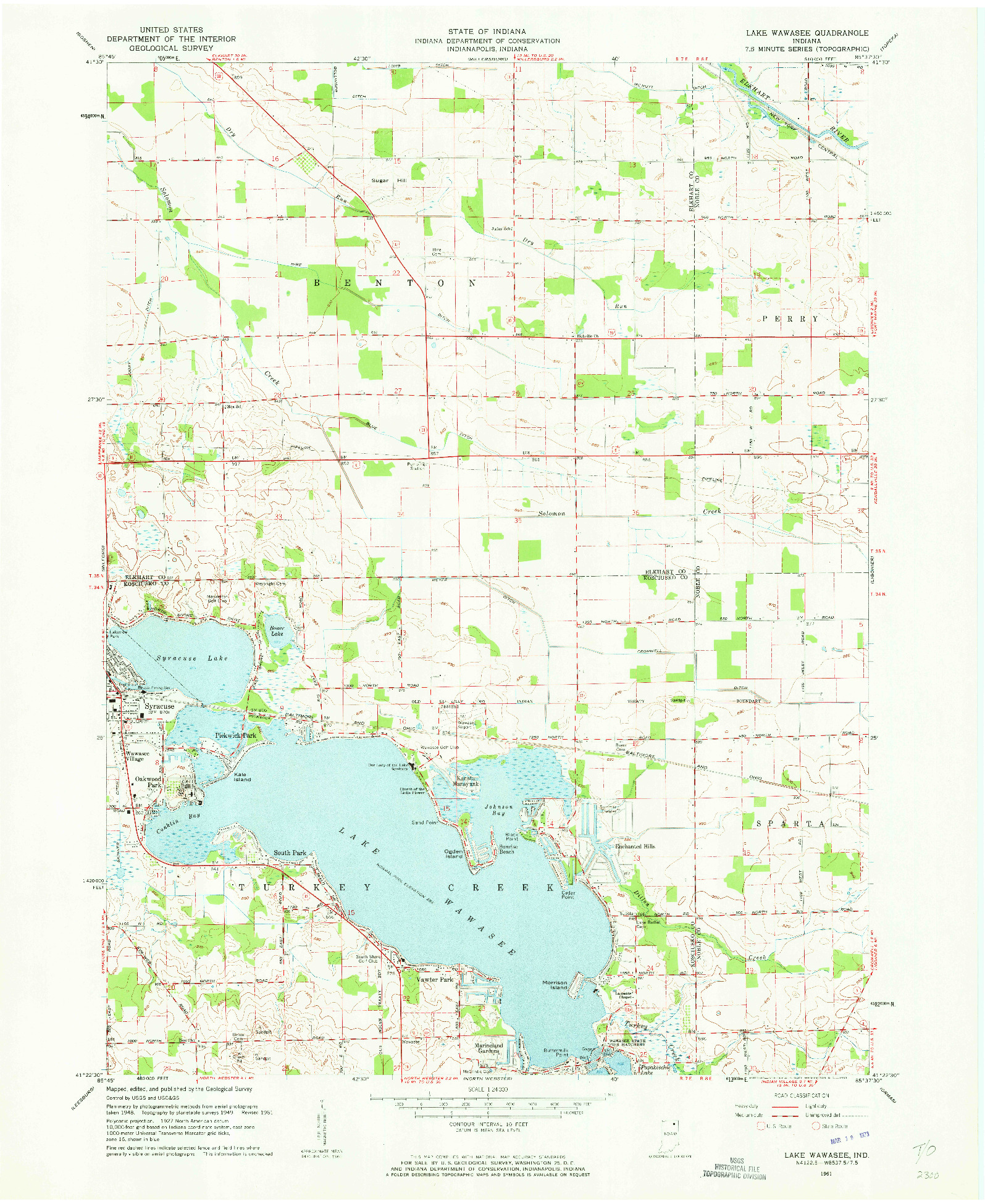 USGS 1:24000-SCALE QUADRANGLE FOR LAKE WAWASEE, IN 1961