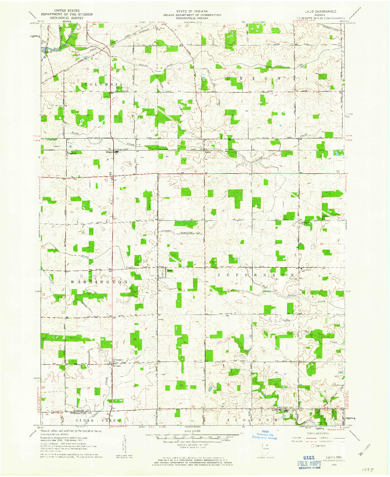 USGS 1:24000-SCALE QUADRANGLE FOR LAUD, IN 1961