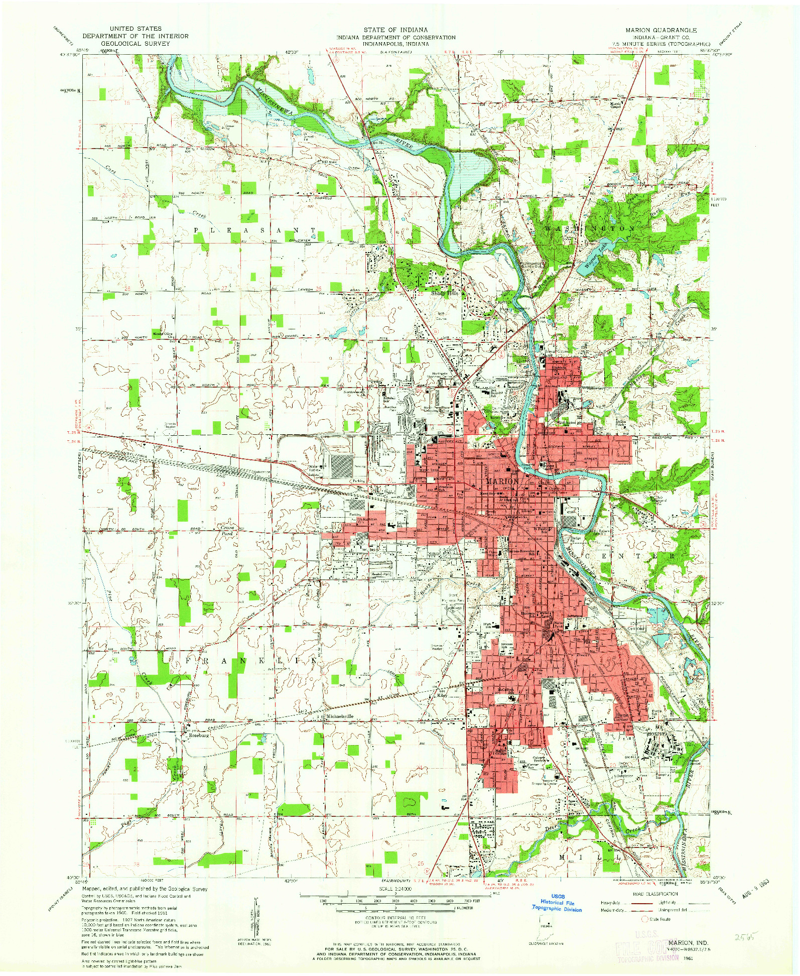 USGS 1:24000-SCALE QUADRANGLE FOR MARION, IN 1961