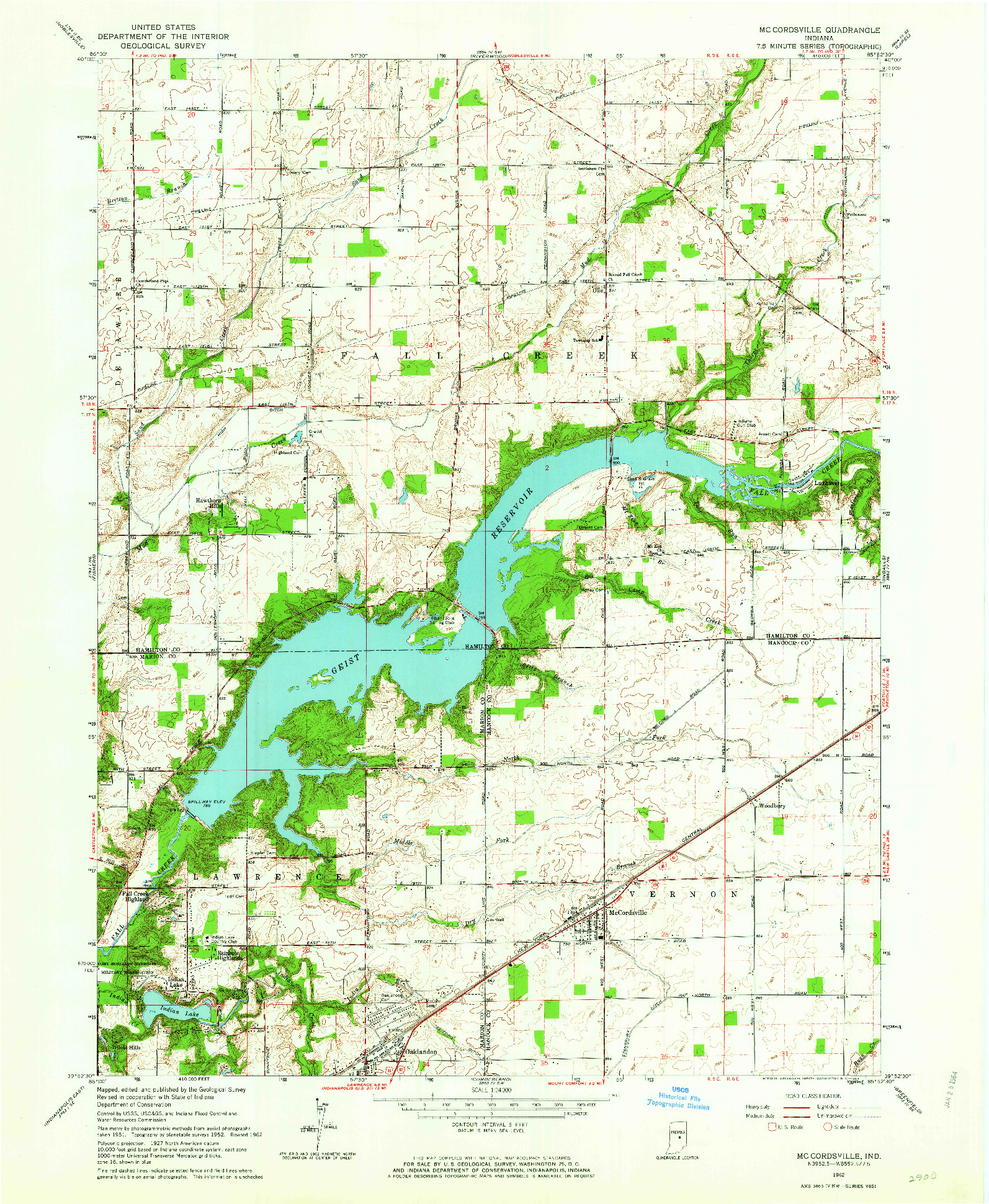 USGS 1:24000-SCALE QUADRANGLE FOR MC CORDSVILLE, IN 1962