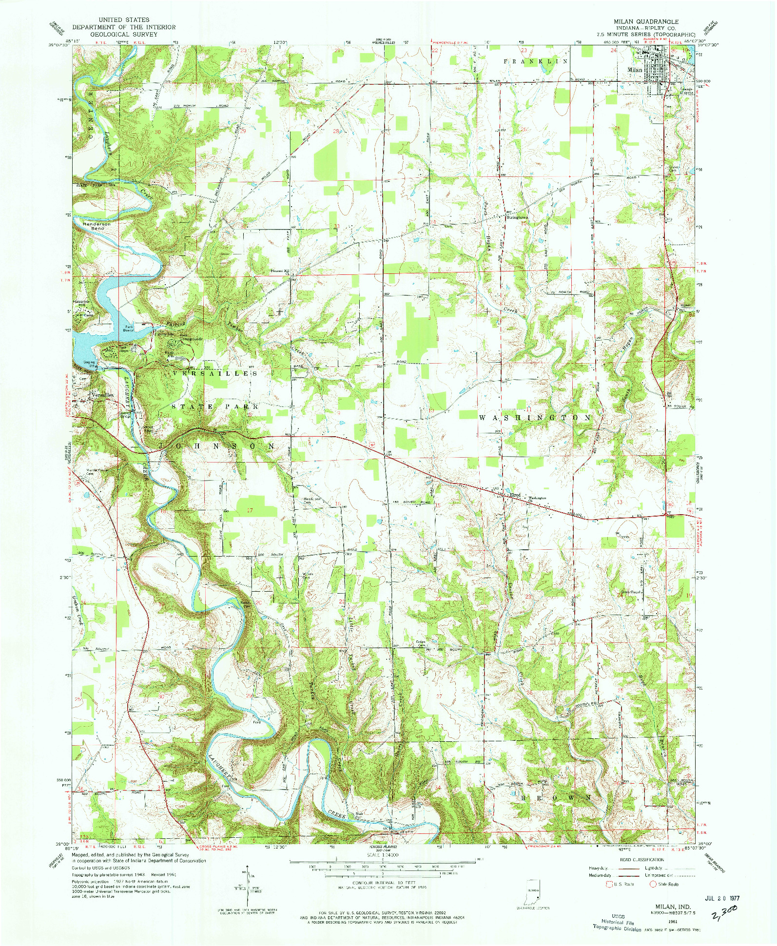 USGS 1:24000-SCALE QUADRANGLE FOR MILAN, IN 1961