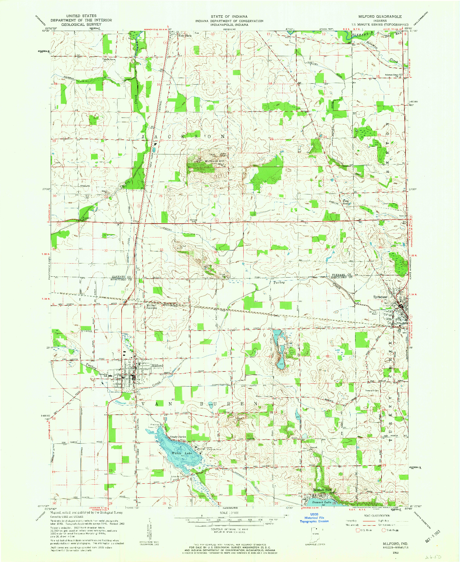 USGS 1:24000-SCALE QUADRANGLE FOR MILFORD, IN 1962