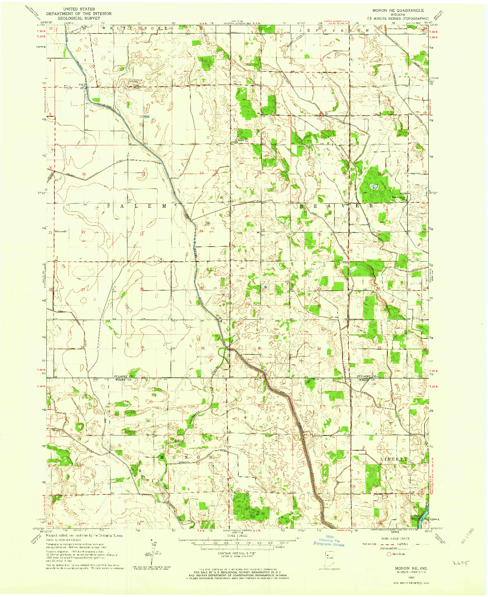 USGS 1:24000-SCALE QUADRANGLE FOR MONON NE, IN 1962