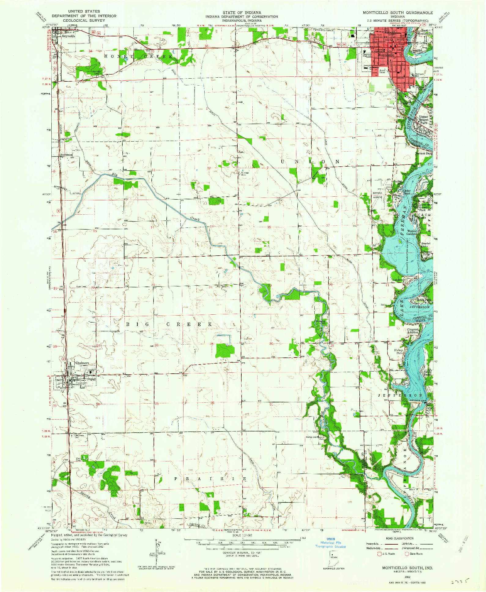 USGS 1:24000-SCALE QUADRANGLE FOR MONTICELLO SOUTH, IN 1962