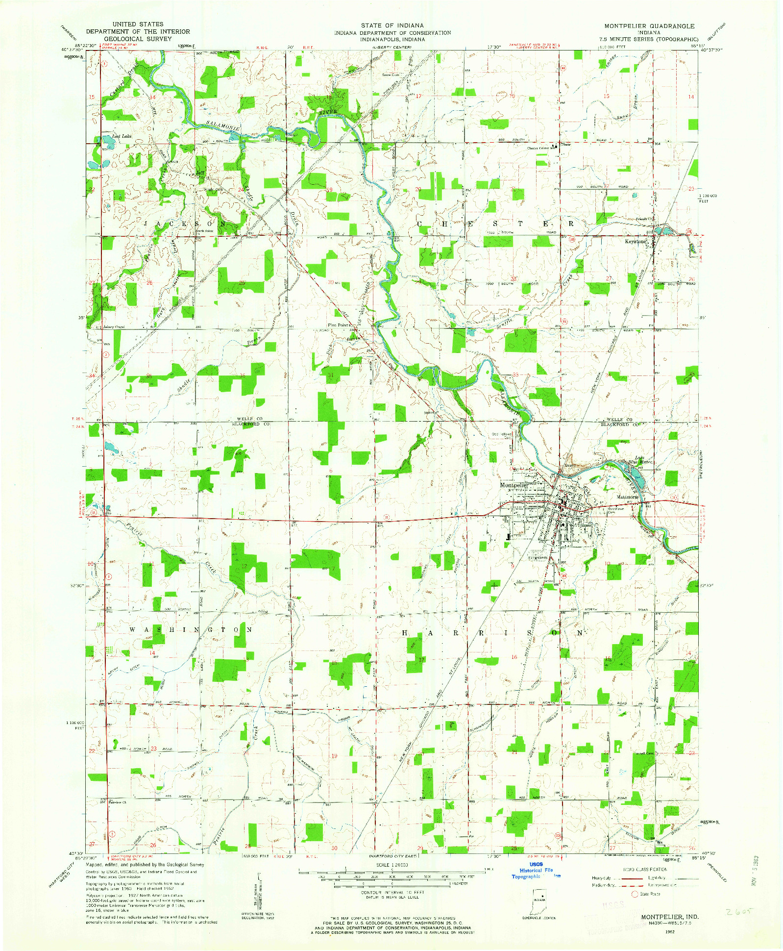 USGS 1:24000-SCALE QUADRANGLE FOR MONTPELIER, IN 1962