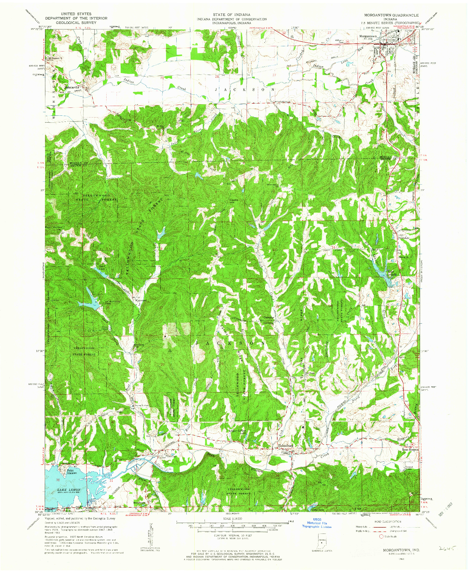 USGS 1:24000-SCALE QUADRANGLE FOR MORGANTOWN, IN 1961