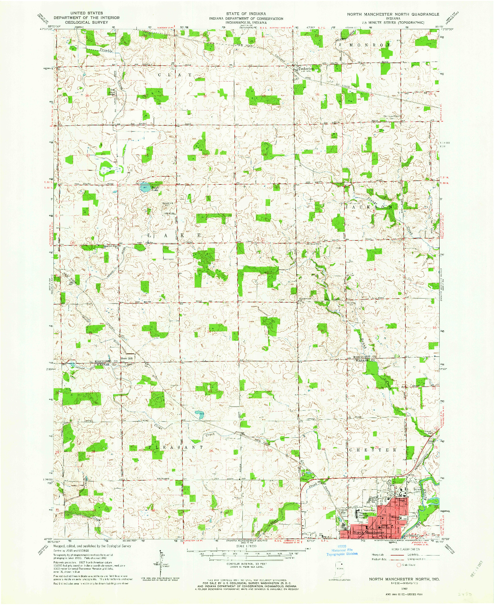 USGS 1:24000-SCALE QUADRANGLE FOR NORTH MANCHESTER NORTH, IN 1962