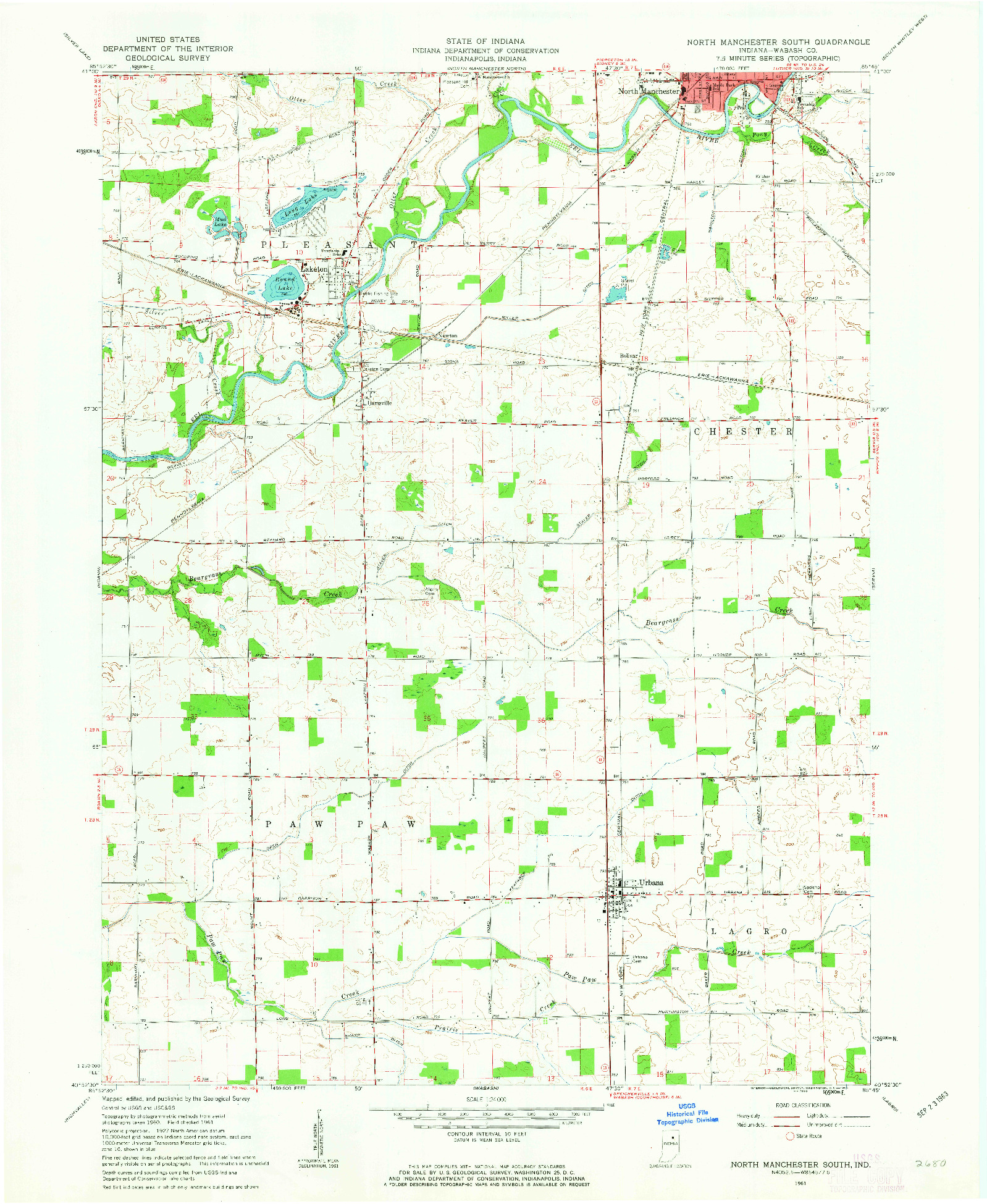 USGS 1:24000-SCALE QUADRANGLE FOR NORTH MANCHESTER SOUTH, IN 1961