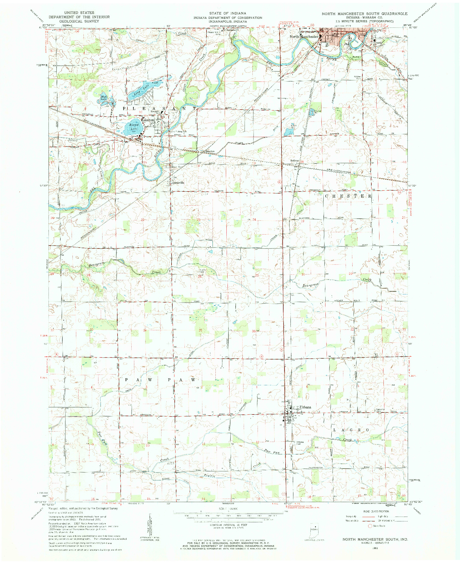 USGS 1:24000-SCALE QUADRANGLE FOR NORTH MANCHESTER SOUTH, IN 1961