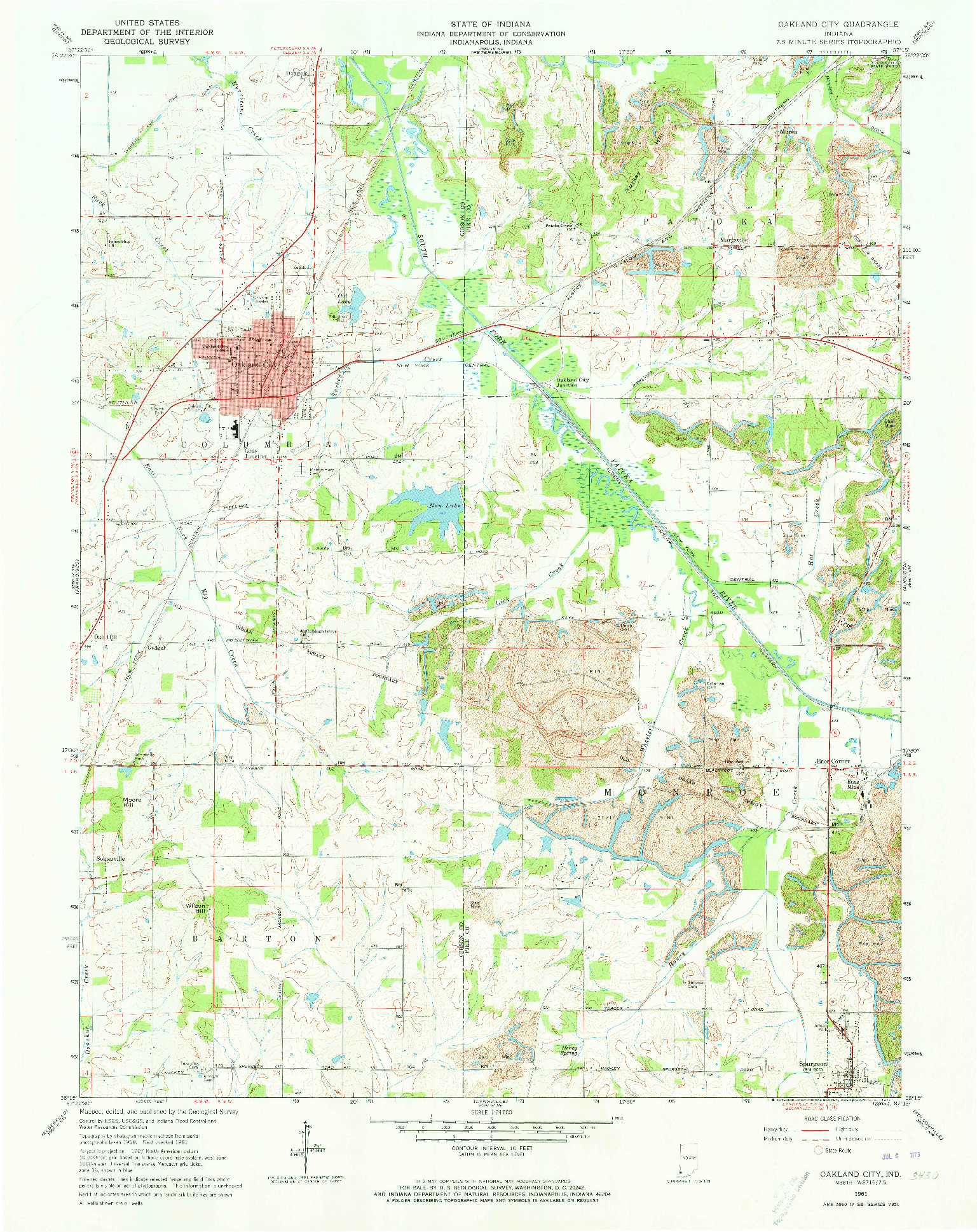 USGS 1:24000-SCALE QUADRANGLE FOR OAKLAND CITY, IN 1961