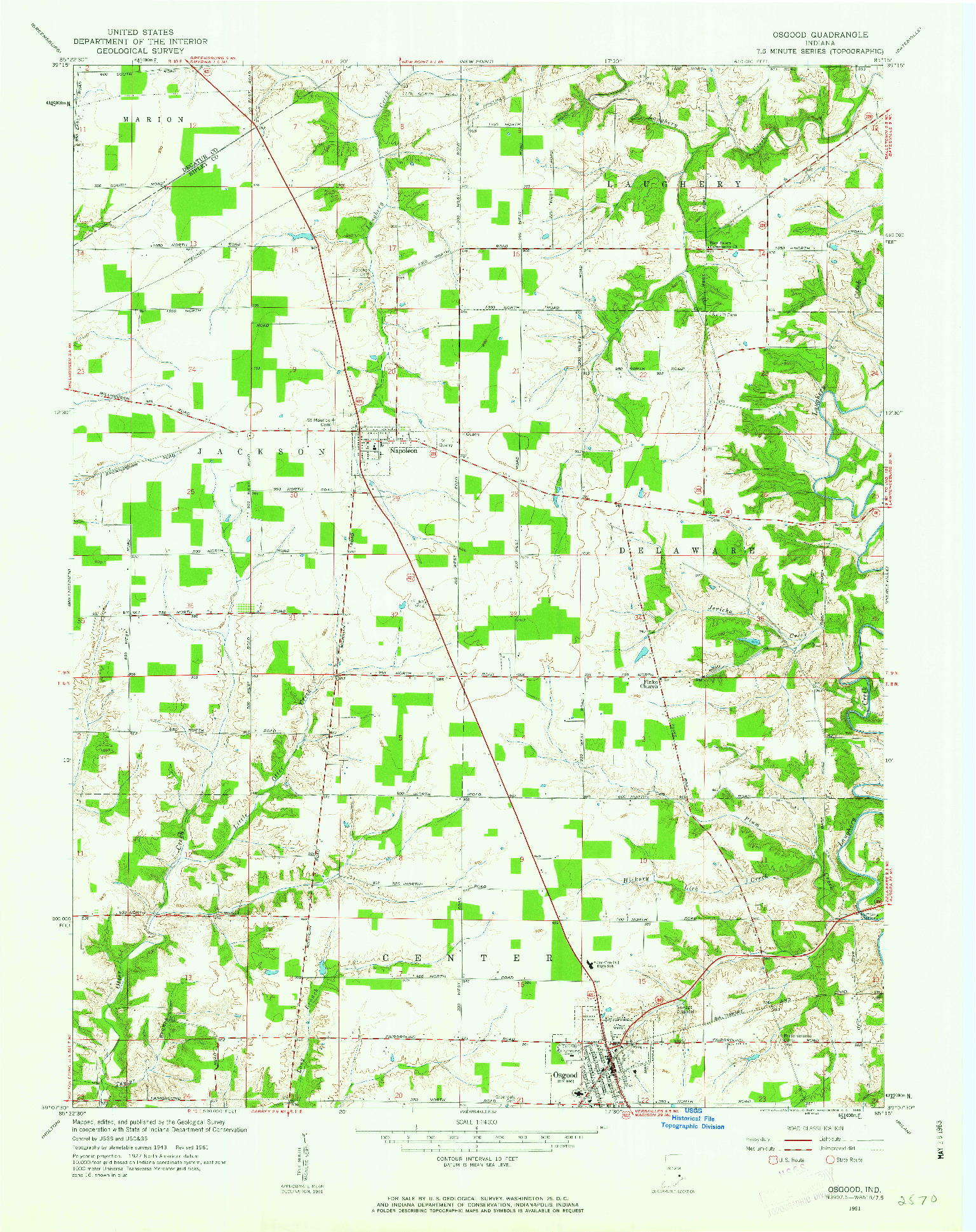 USGS 1:24000-SCALE QUADRANGLE FOR OSGOOD, IN 1961