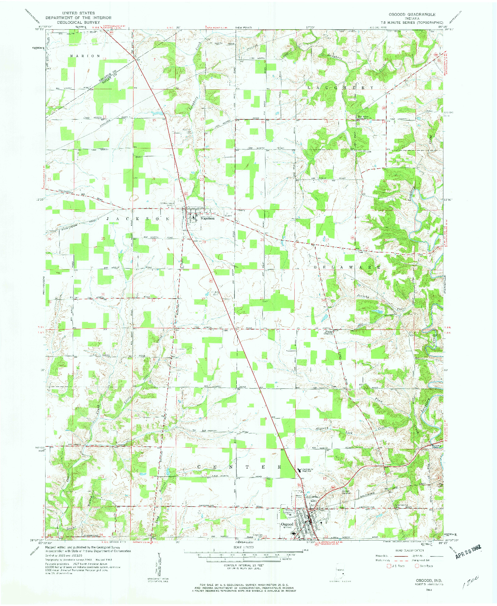 USGS 1:24000-SCALE QUADRANGLE FOR OSGOOD, IN 1961