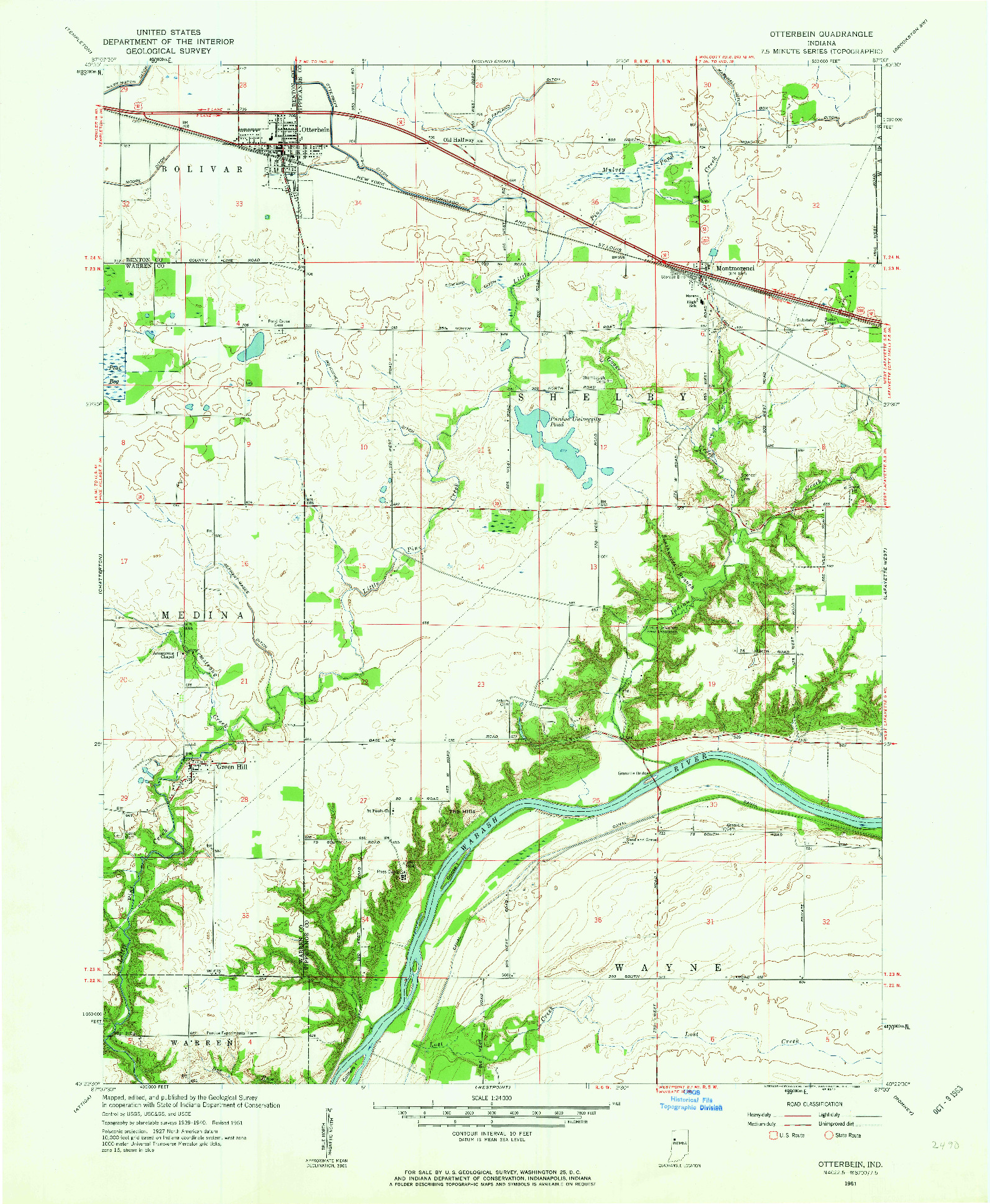 USGS 1:24000-SCALE QUADRANGLE FOR OTTERBEIN, IN 1961