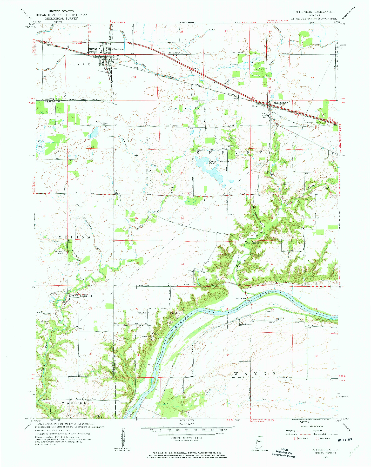 USGS 1:24000-SCALE QUADRANGLE FOR OTTERBEIN, IN 1961