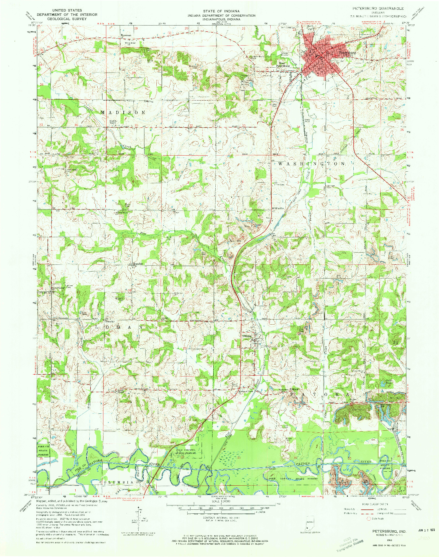 USGS 1:24000-SCALE QUADRANGLE FOR PETERSBURG, IN 1961