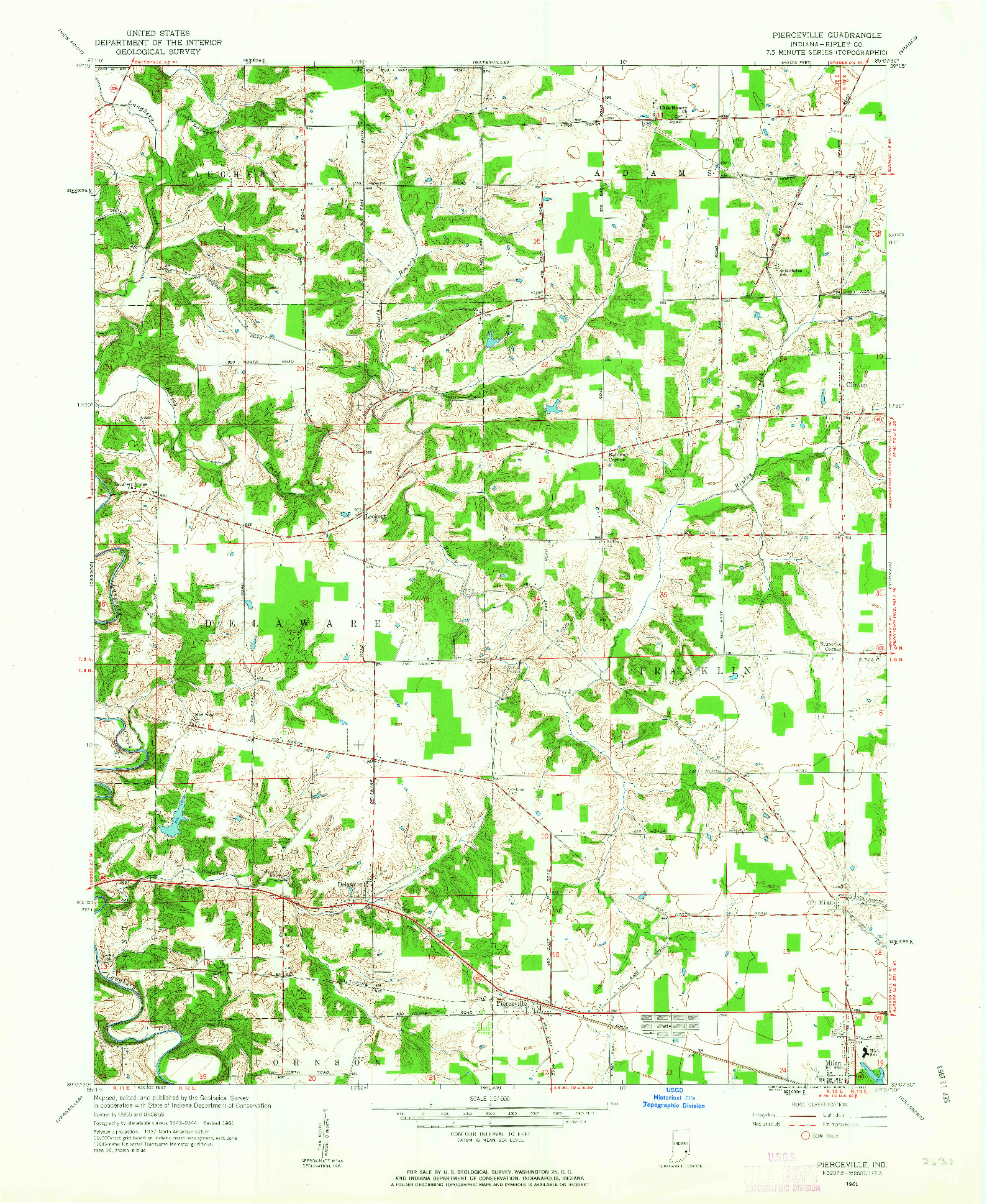 USGS 1:24000-SCALE QUADRANGLE FOR PIERCEVILLE, IN 1961