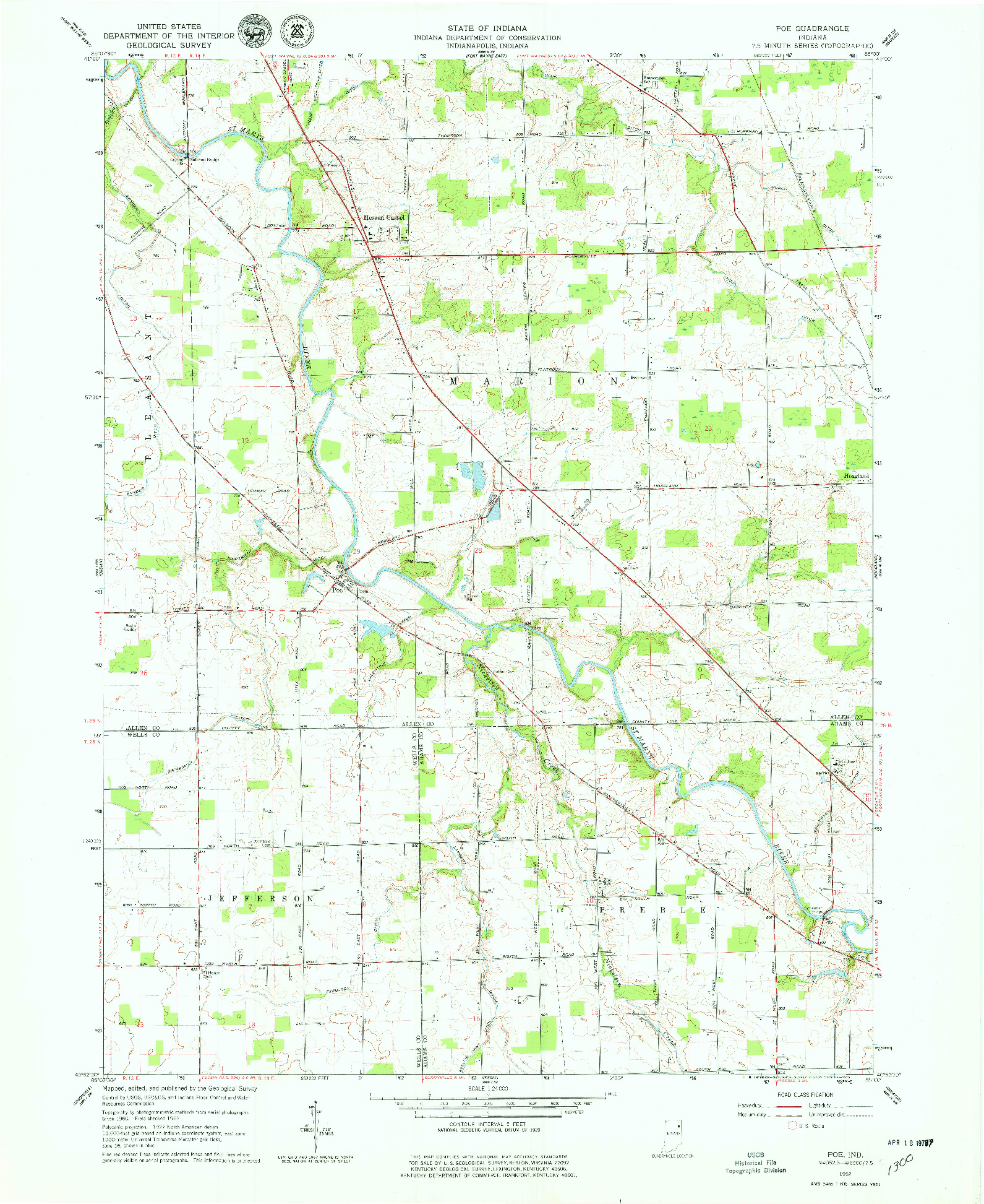 USGS 1:24000-SCALE QUADRANGLE FOR POE, IN 1962