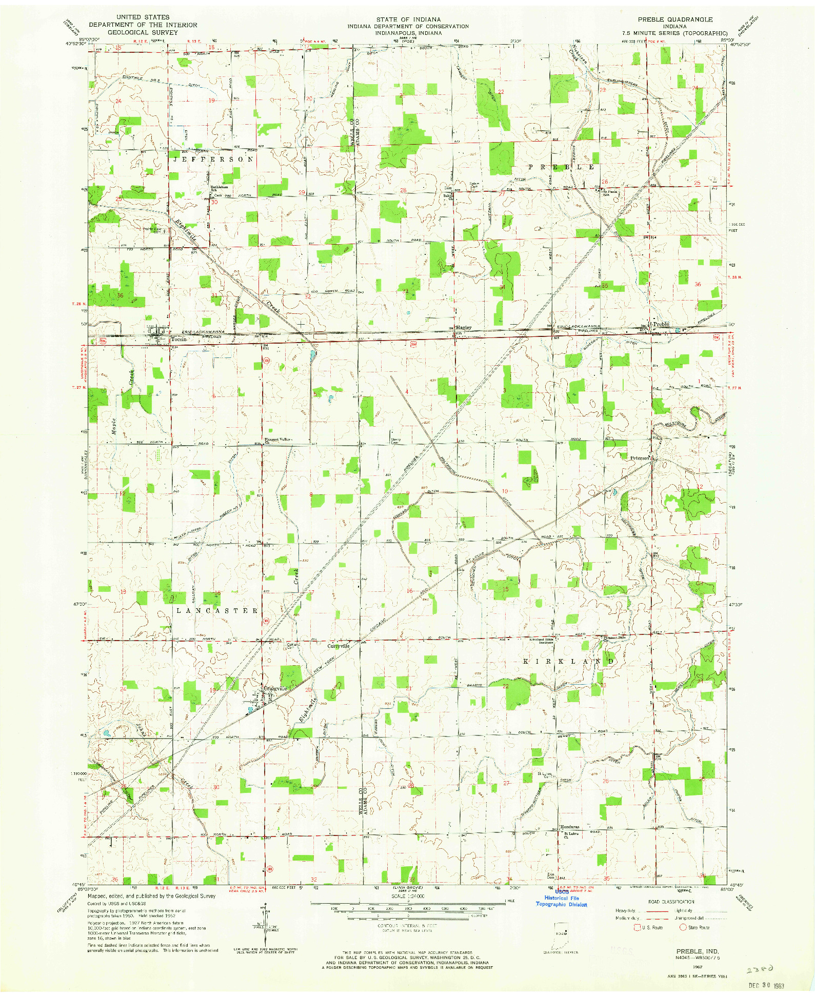 USGS 1:24000-SCALE QUADRANGLE FOR PREBLE, IN 1962