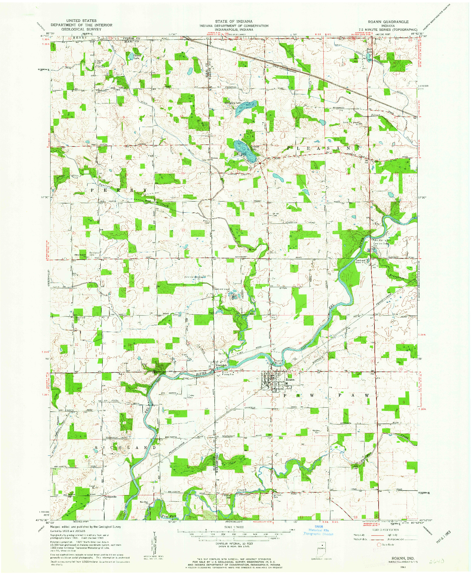 USGS 1:24000-SCALE QUADRANGLE FOR ROANN, IN 1961