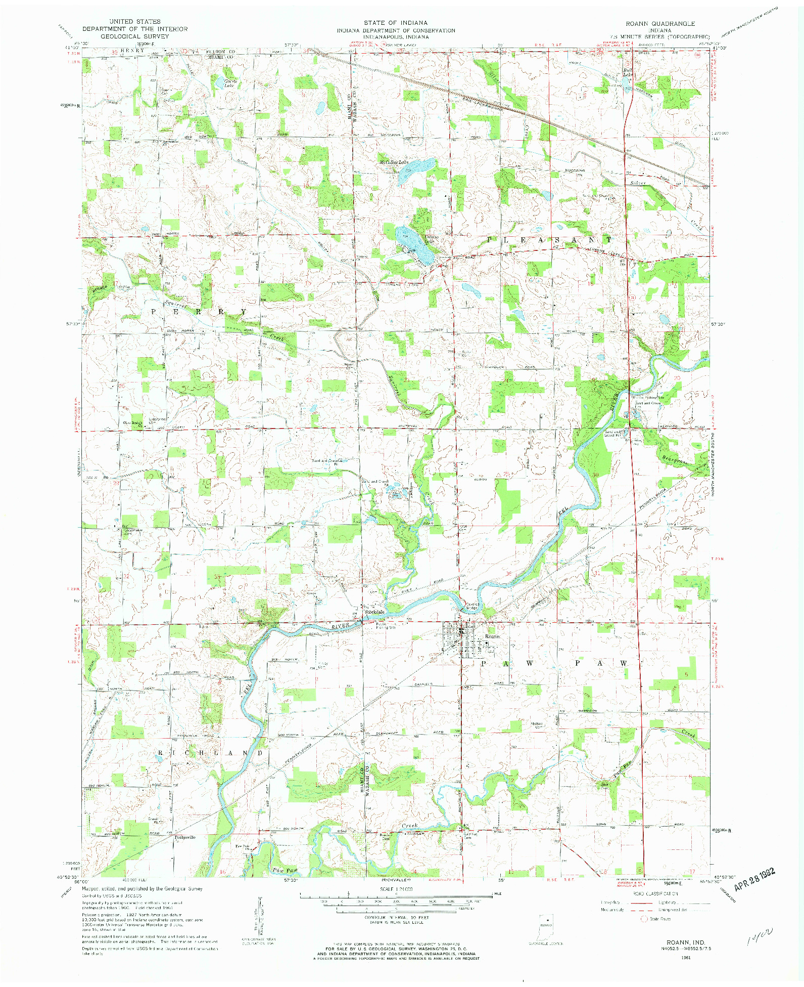 USGS 1:24000-SCALE QUADRANGLE FOR ROANN, IN 1961