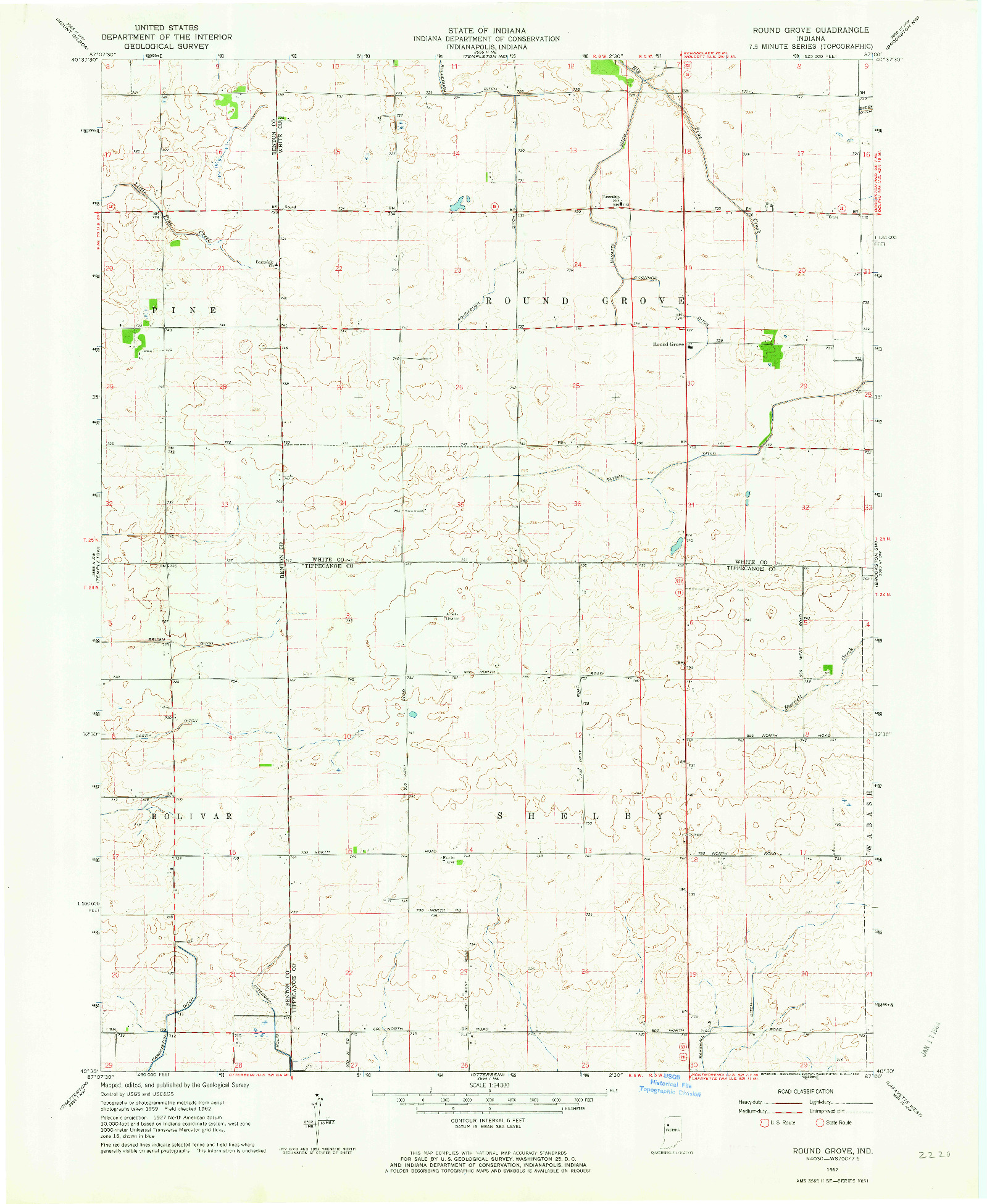 USGS 1:24000-SCALE QUADRANGLE FOR ROUND GROVE, IN 1962