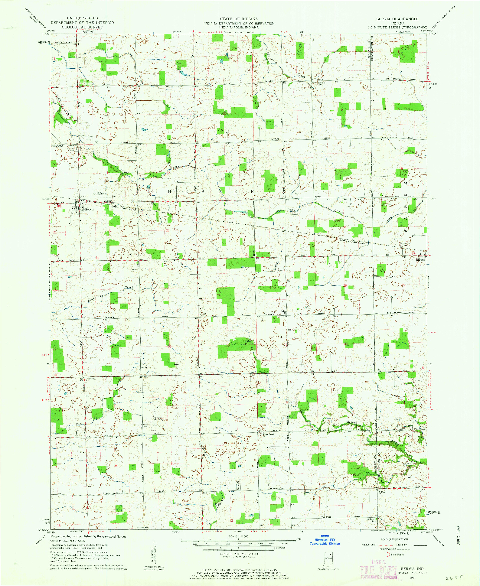 USGS 1:24000-SCALE QUADRANGLE FOR SERVIA, IN 1961