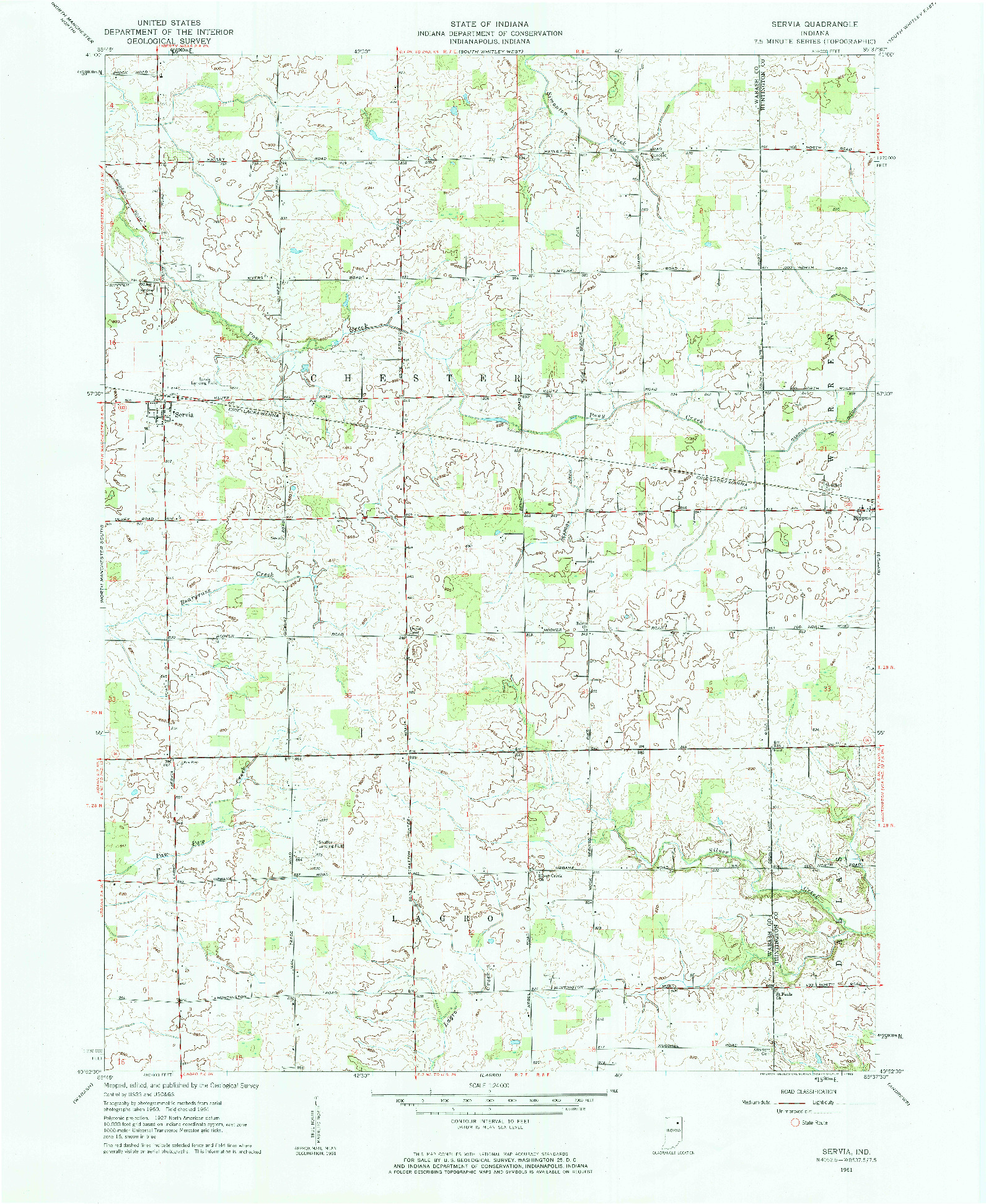 USGS 1:24000-SCALE QUADRANGLE FOR SERVIA, IN 1961