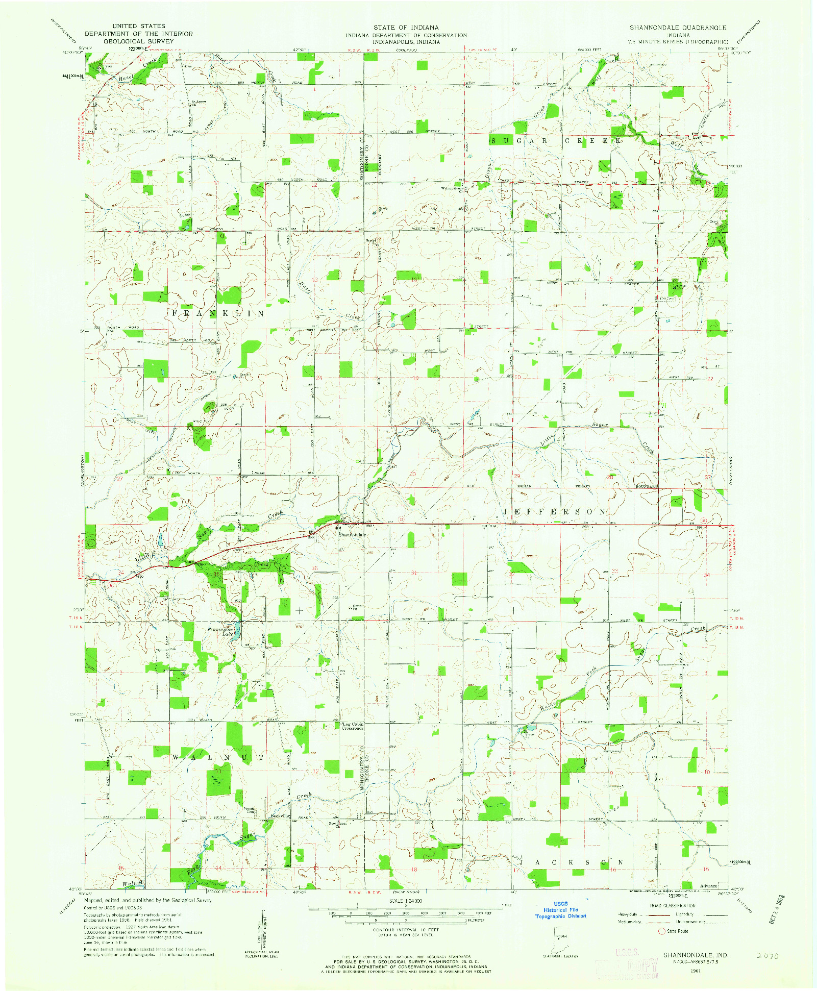 USGS 1:24000-SCALE QUADRANGLE FOR SHANNONDALE, IN 1961