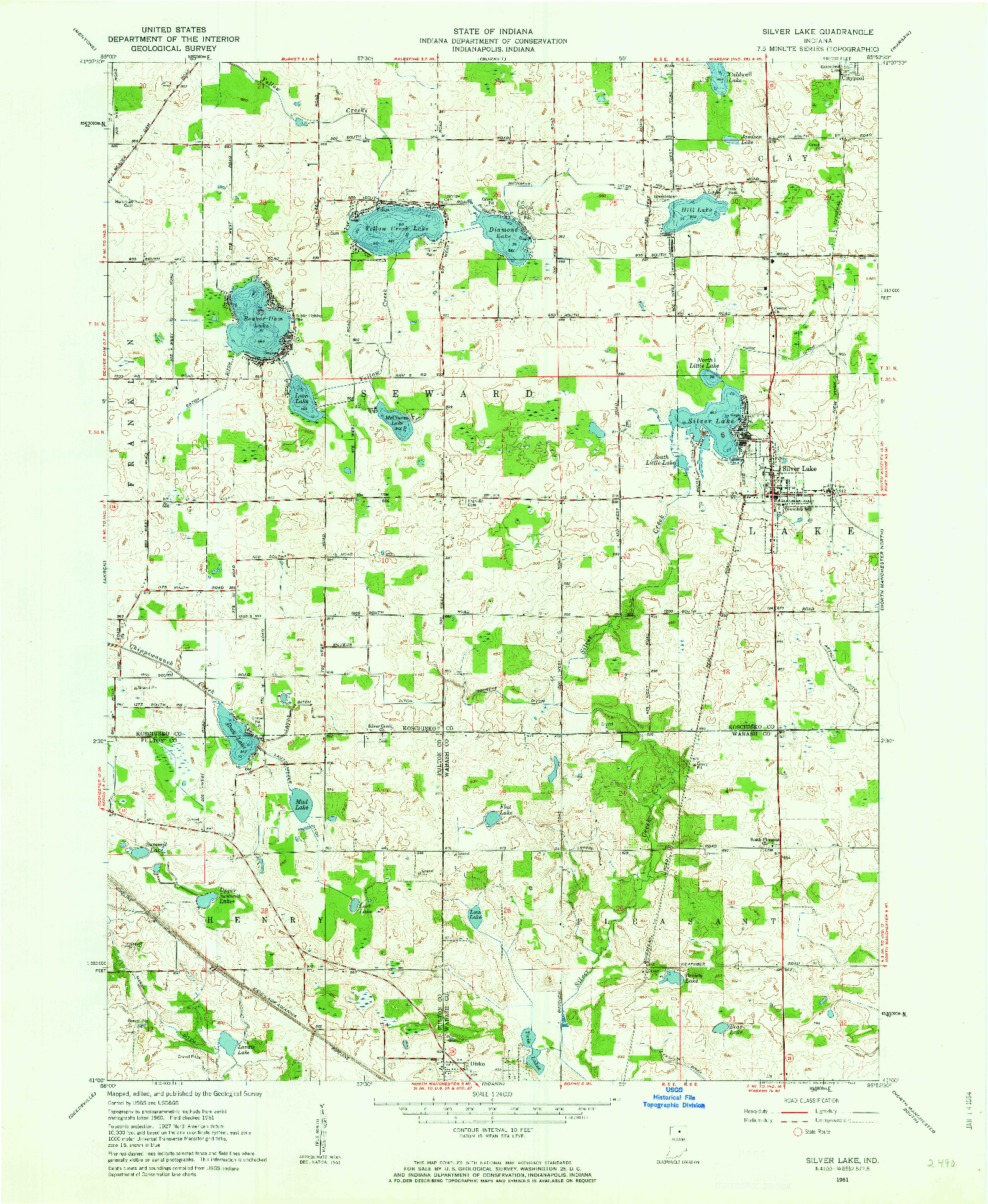 USGS 1:24000-SCALE QUADRANGLE FOR SILVER LAKE, IN 1961