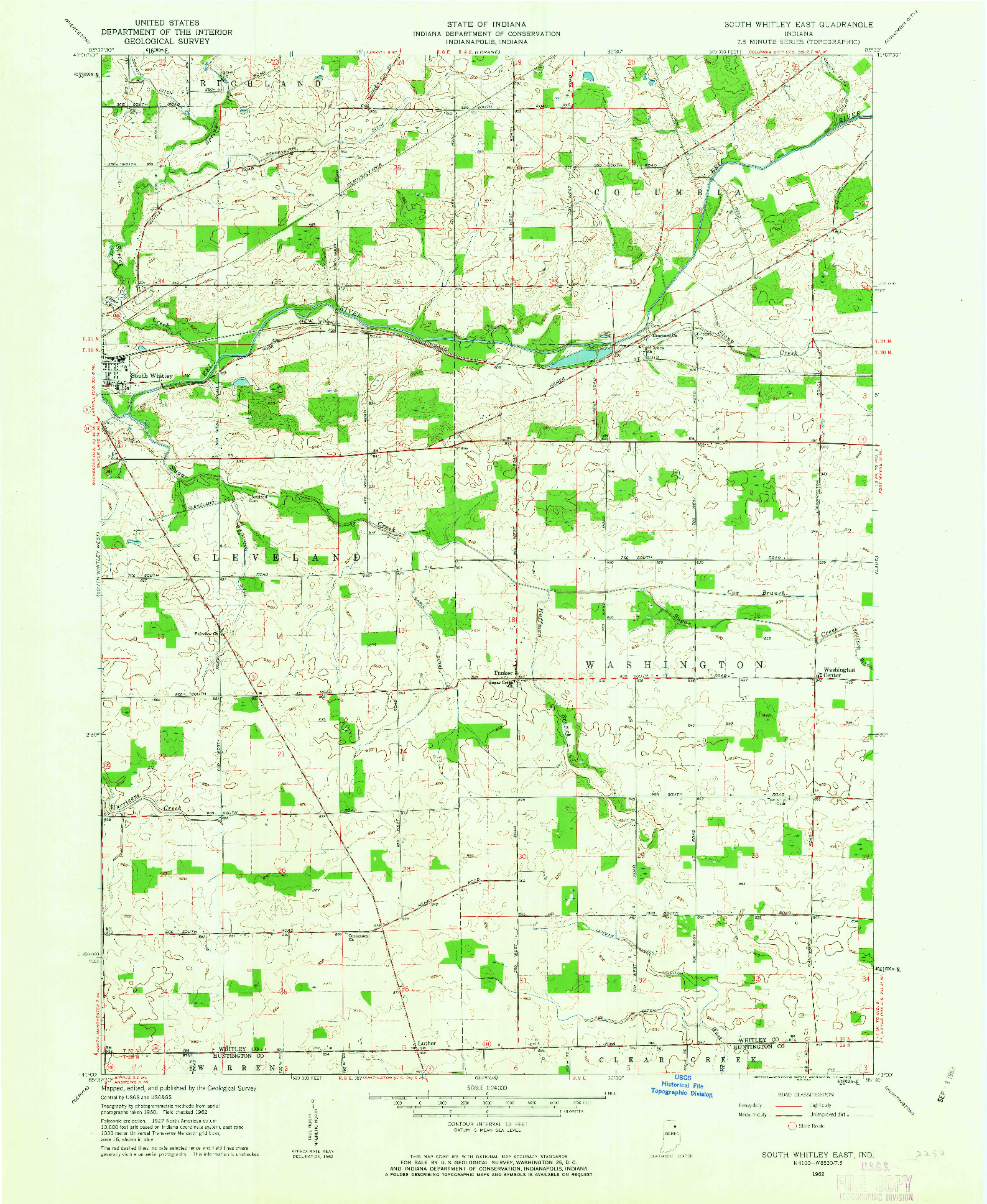 USGS 1:24000-SCALE QUADRANGLE FOR SOUTH WHITLEY EAST, IN 1962