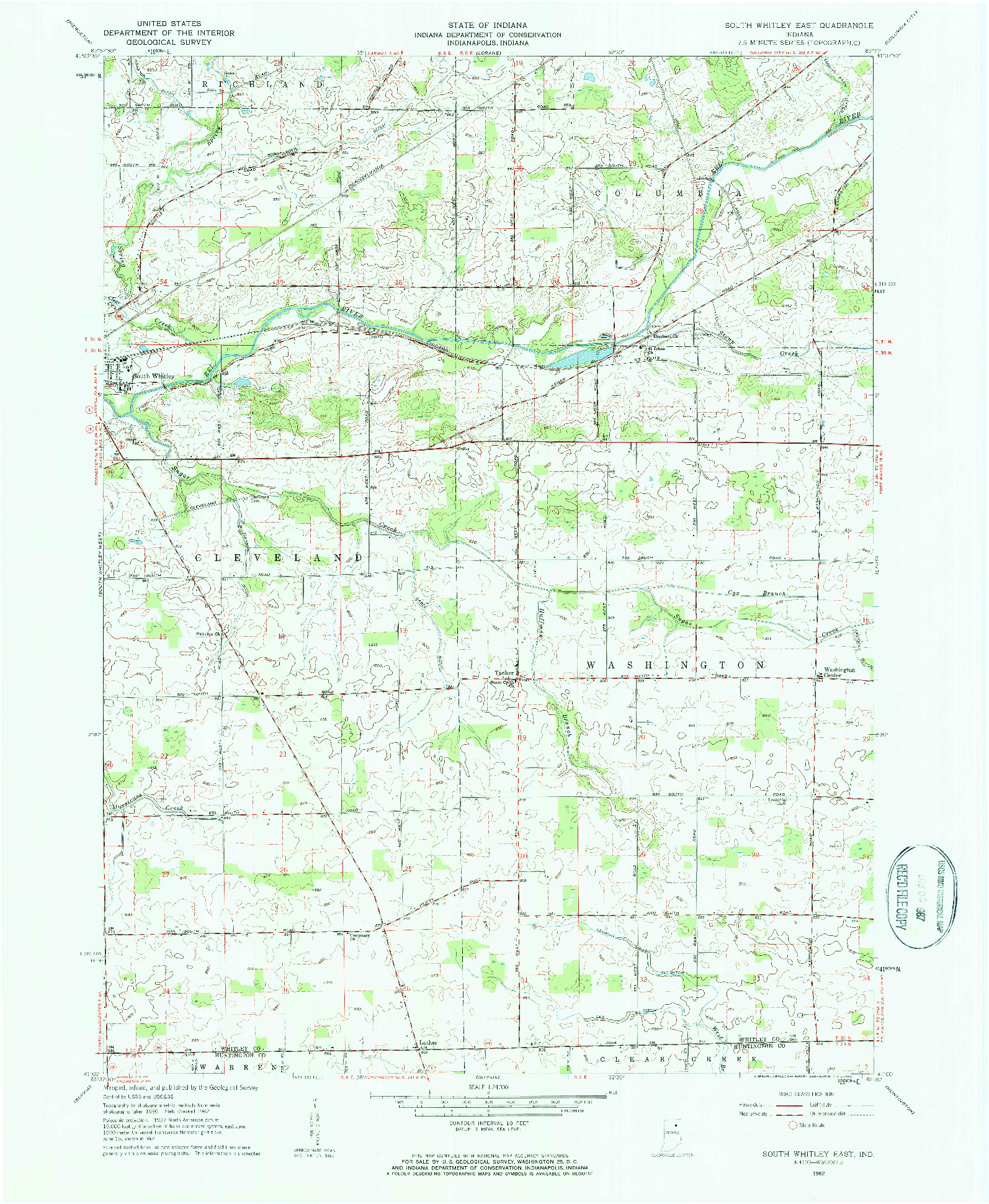 USGS 1:24000-SCALE QUADRANGLE FOR SOUTH WHITLEY EAST, IN 1962
