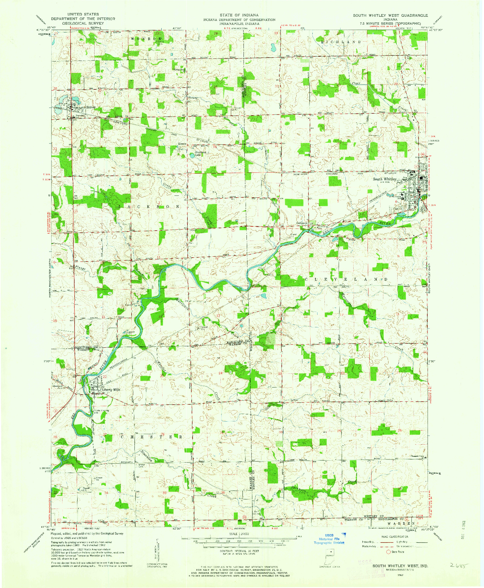 USGS 1:24000-SCALE QUADRANGLE FOR SOUTH WHITLEY WEST, IN 1962