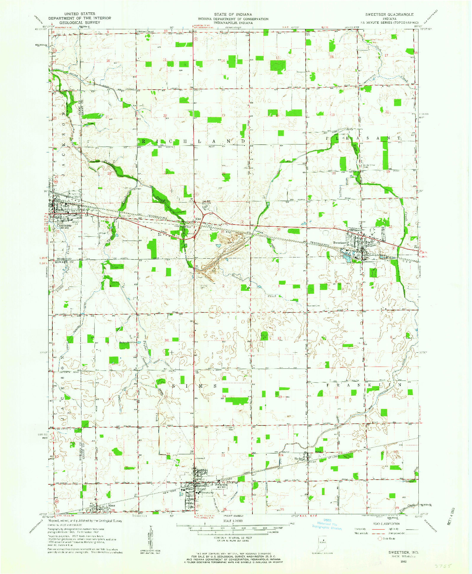 USGS 1:24000-SCALE QUADRANGLE FOR SWEETSER, IN 1962