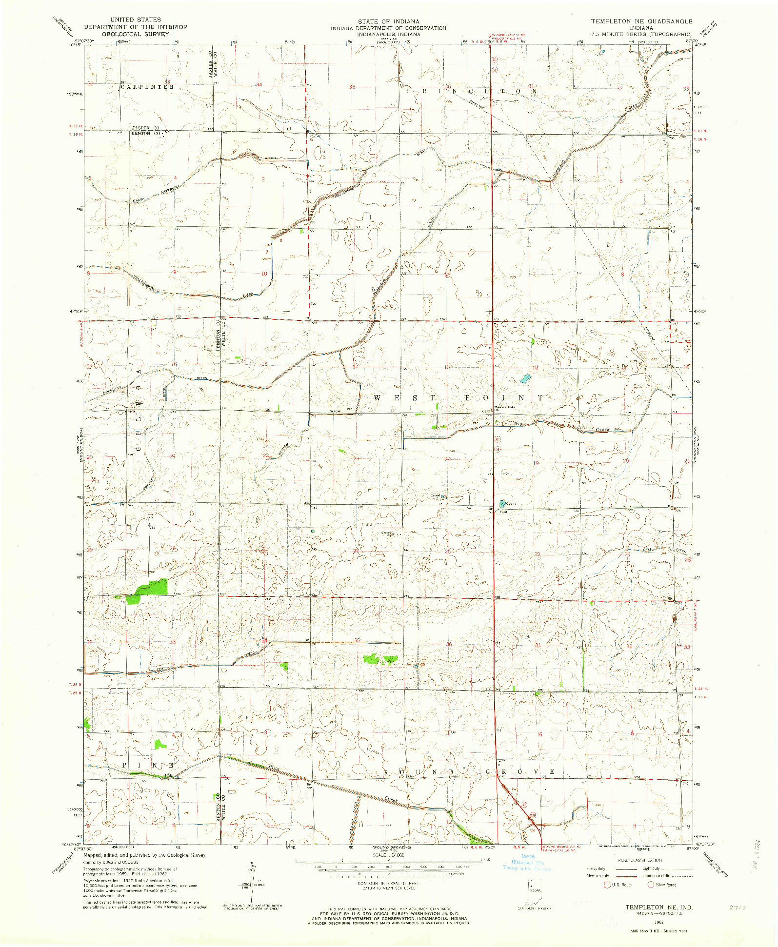 USGS 1:24000-SCALE QUADRANGLE FOR TEMPLETON NE, IN 1962