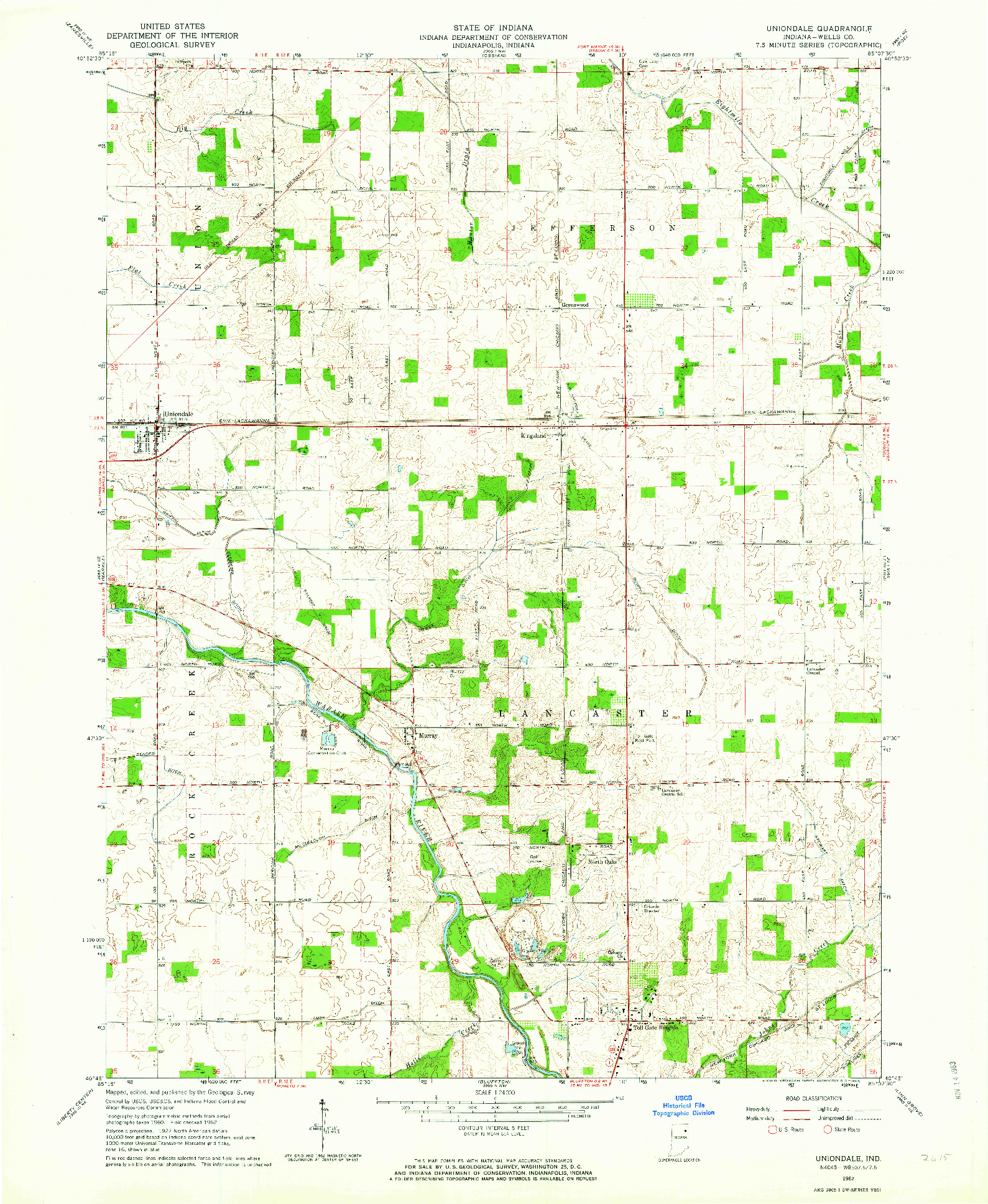 USGS 1:24000-SCALE QUADRANGLE FOR UNIONDALE, IN 1962