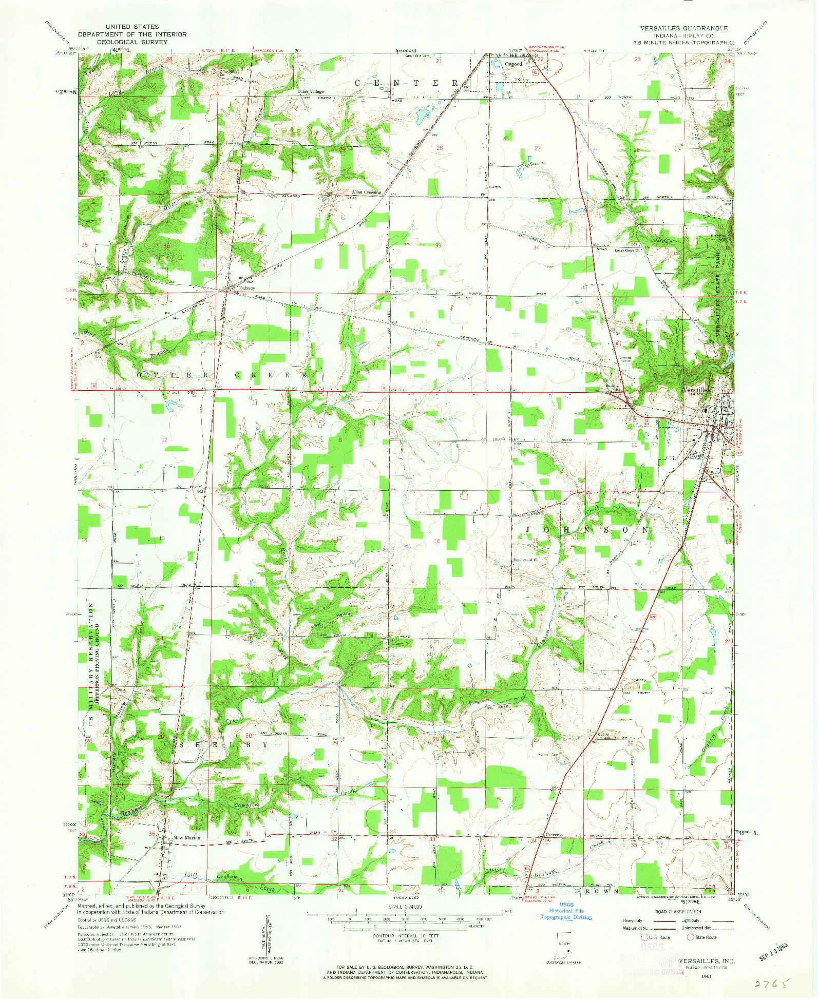 USGS 1:24000-SCALE QUADRANGLE FOR VERSAILLES, IN 1961