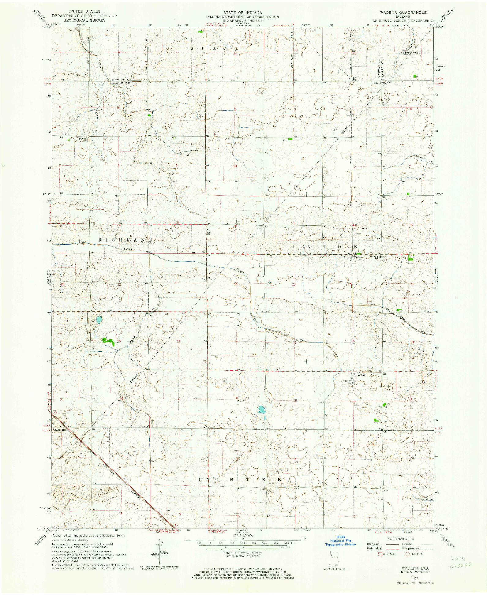 USGS 1:24000-SCALE QUADRANGLE FOR WADENA, IN 1962