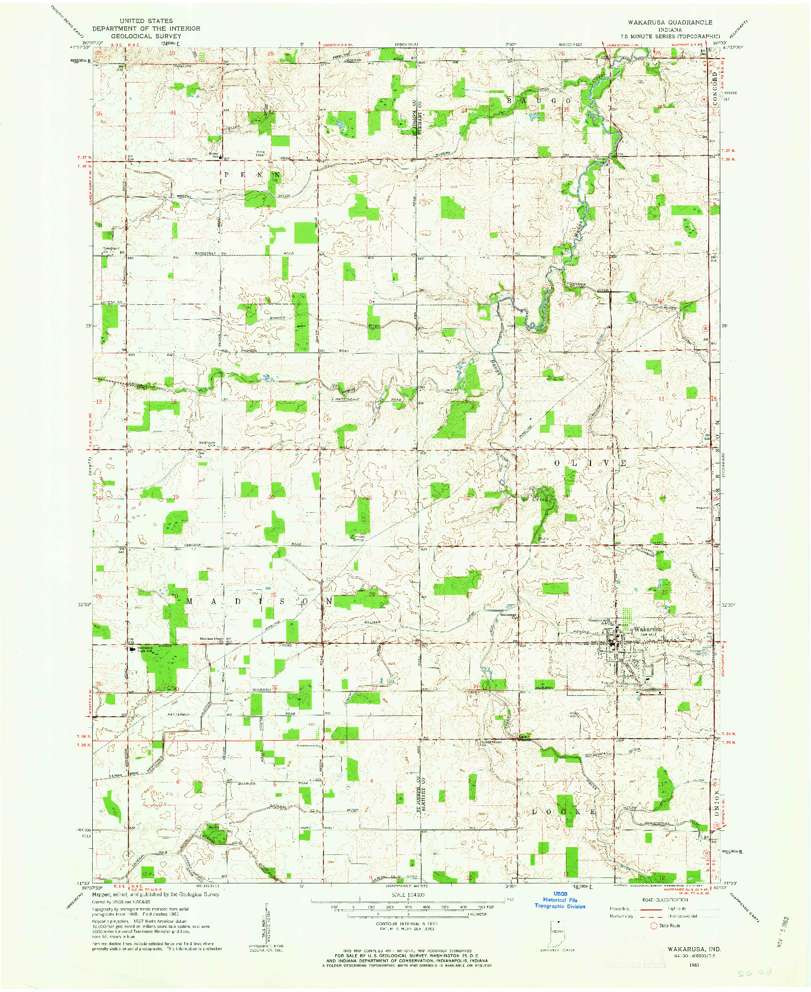 USGS 1:24000-SCALE QUADRANGLE FOR WAKARUSA, IN 1961