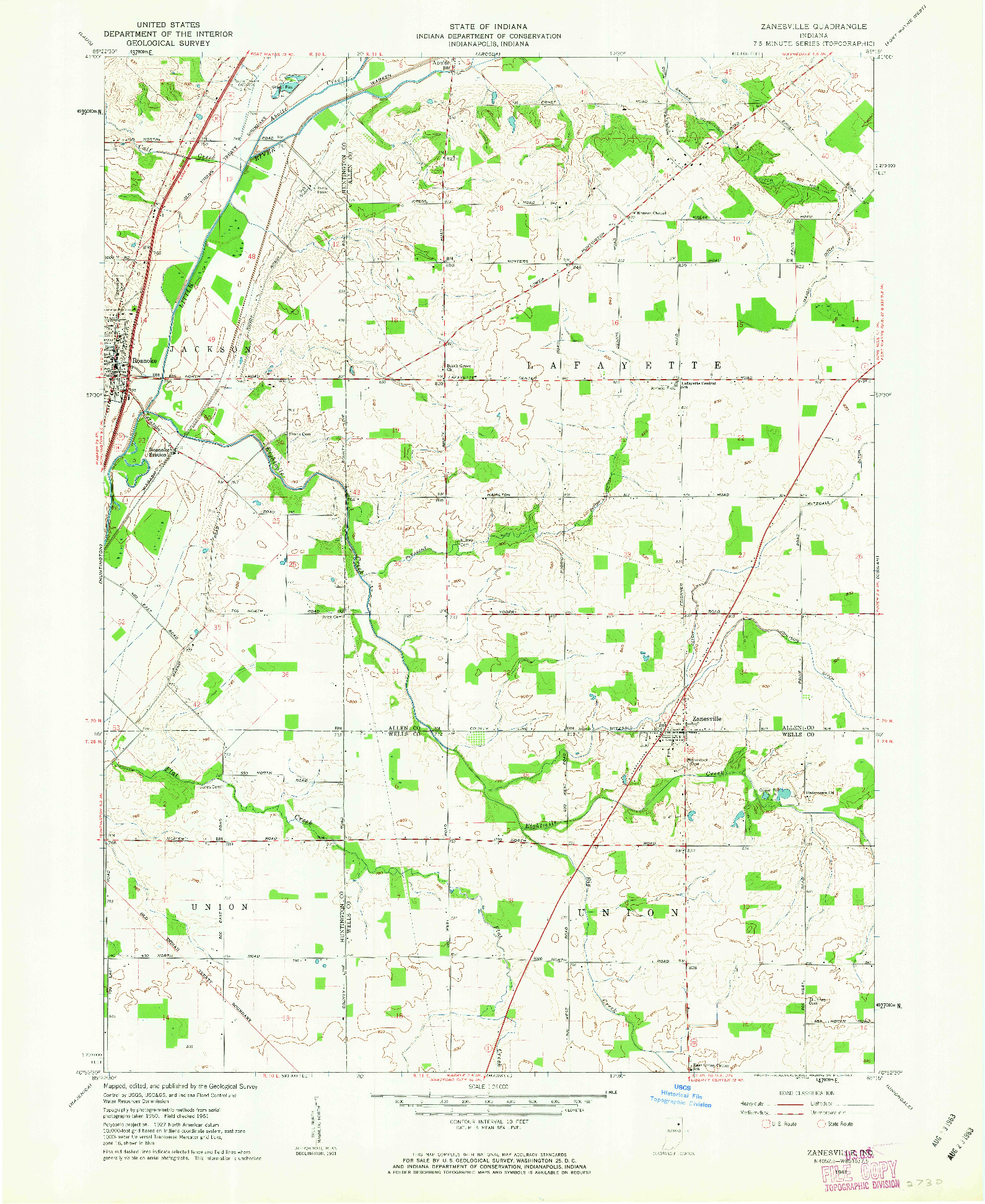 USGS 1:24000-SCALE QUADRANGLE FOR ZANESVILLE, IN 1961
