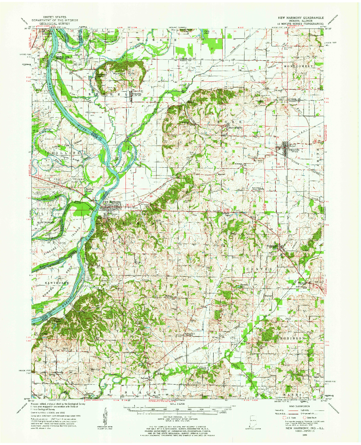 USGS 1:62500-SCALE QUADRANGLE FOR NEW HARMONY, IN 1959