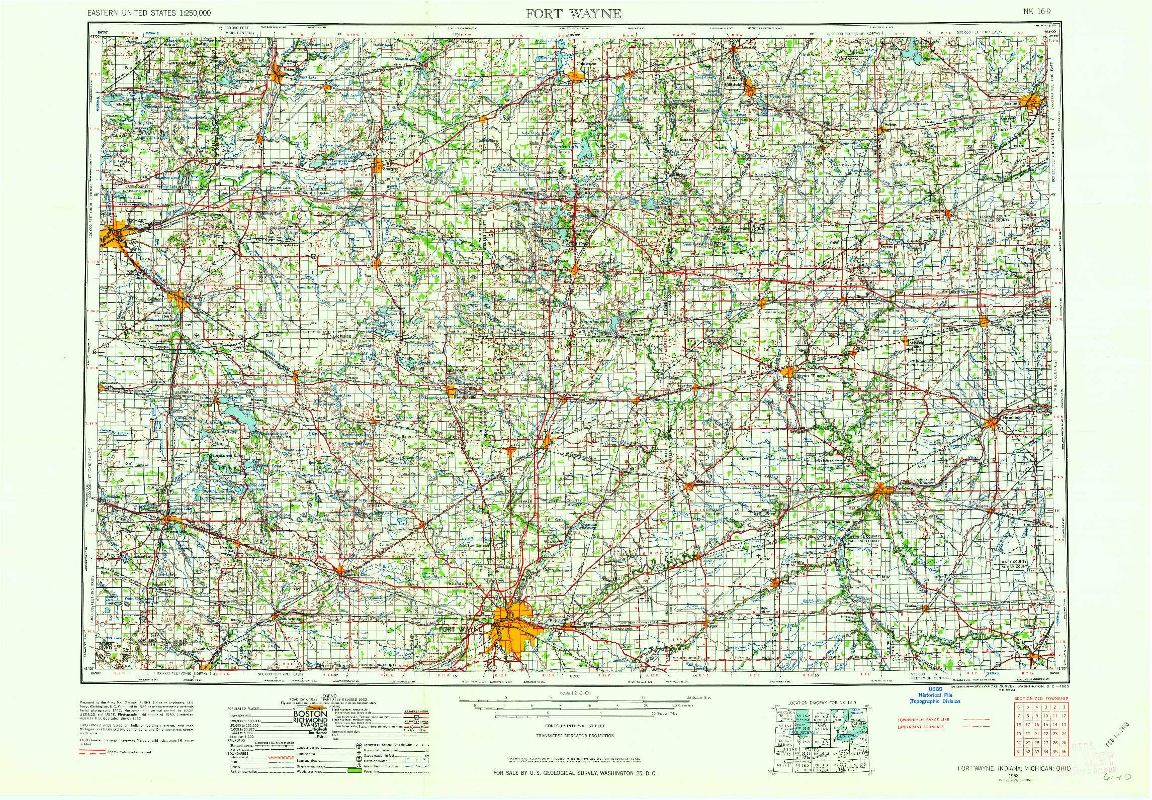 USGS 1:250000-SCALE QUADRANGLE FOR FORT WAYNE, IN 1953