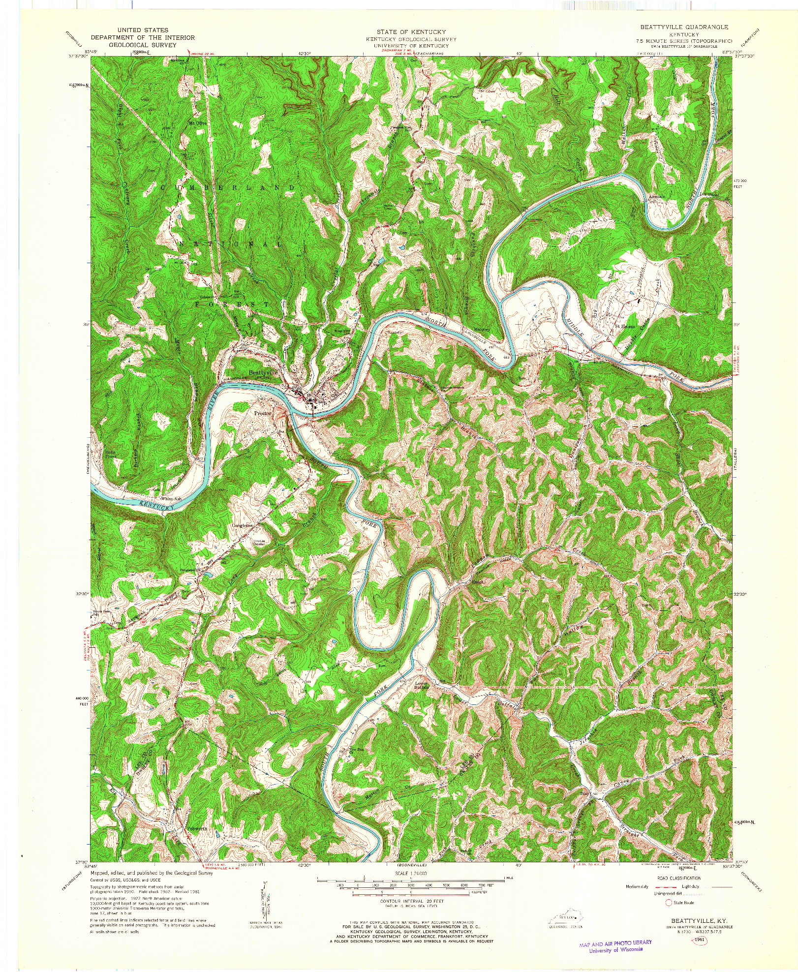 USGS 1:24000-SCALE QUADRANGLE FOR BEATTYVILLE, KY 1961
