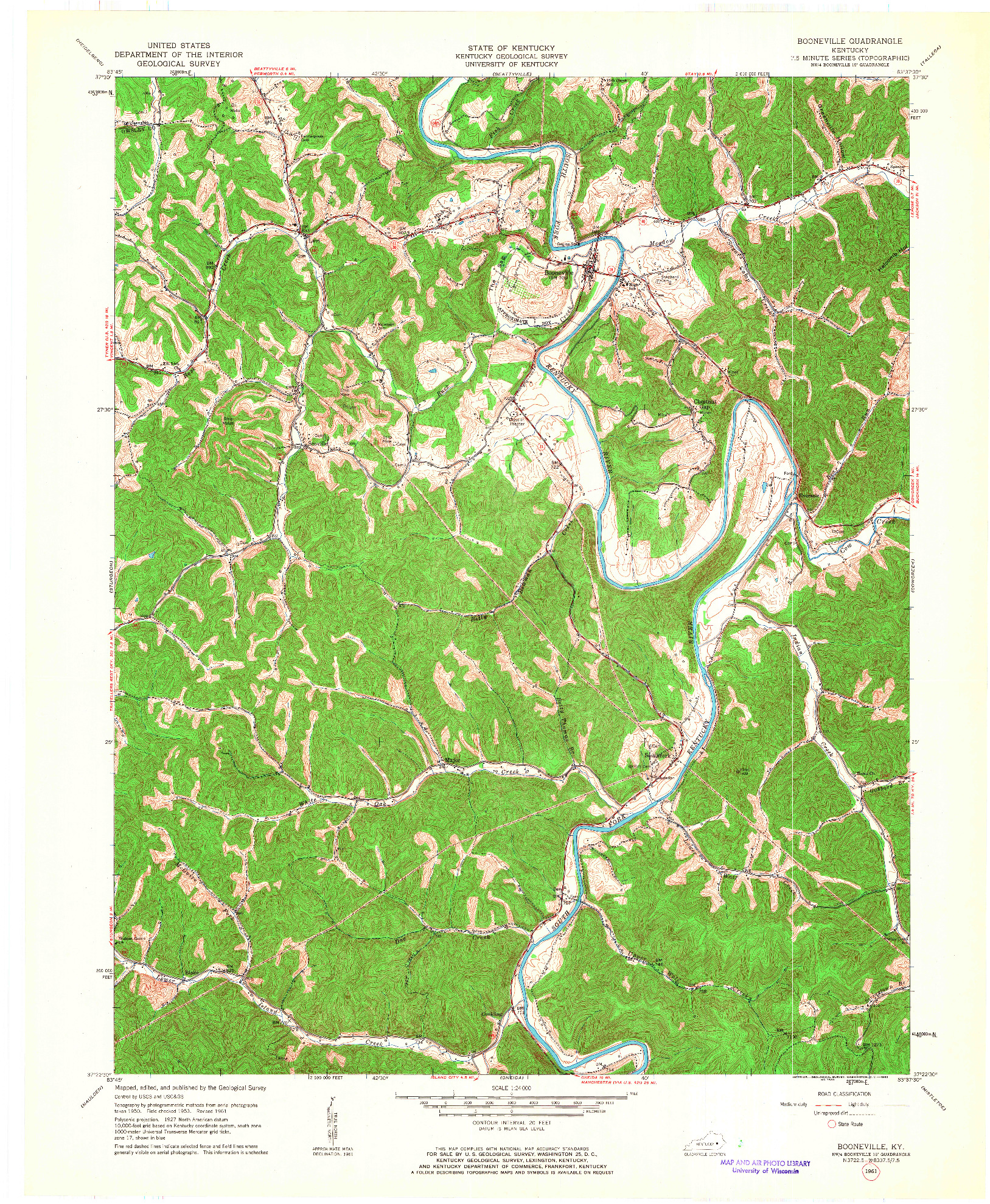 USGS 1:24000-SCALE QUADRANGLE FOR BOONEVILLE, KY 1961